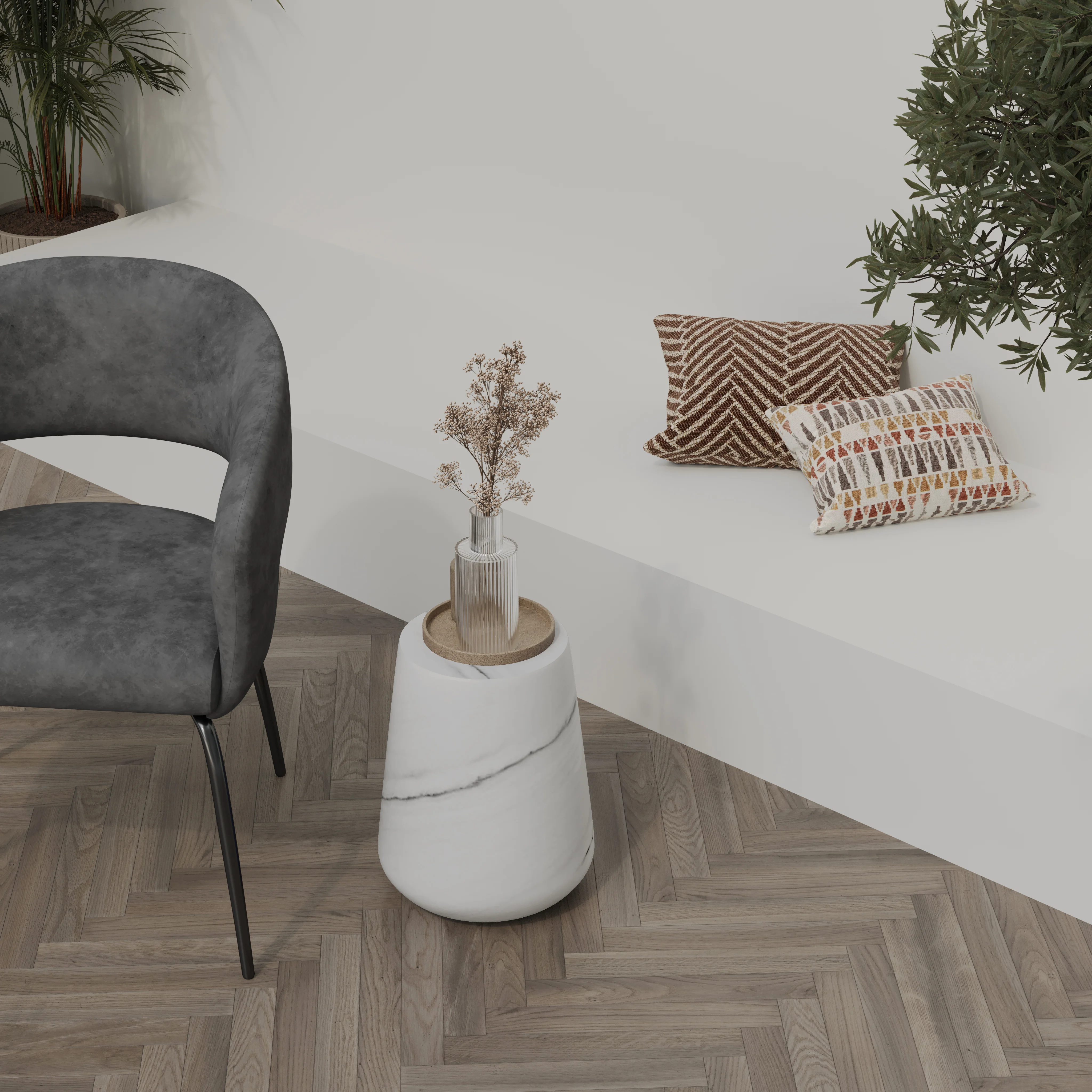 Modern Side End Table Glint Series In Marble White