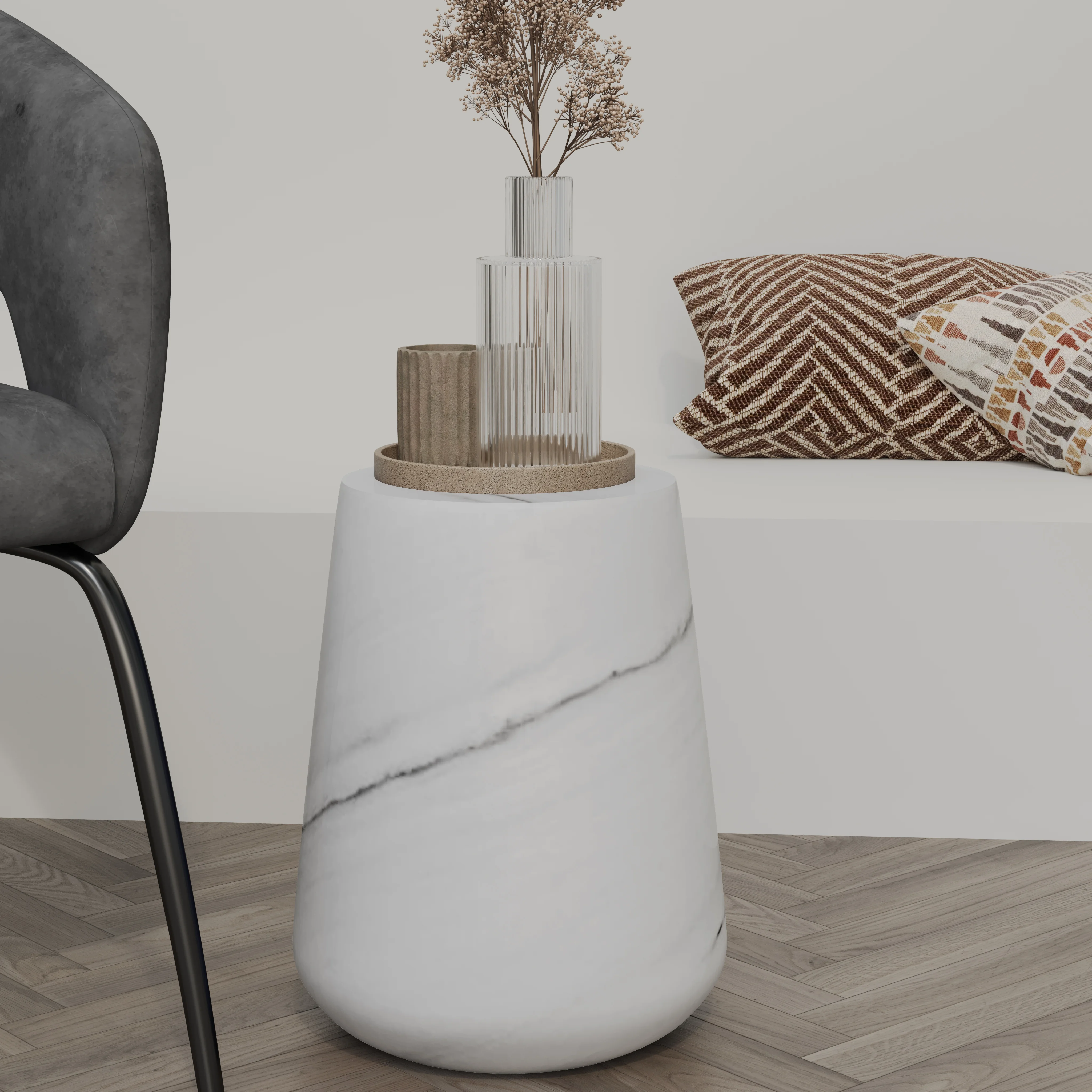 Modern Side End Table Glint Series In Marble White
