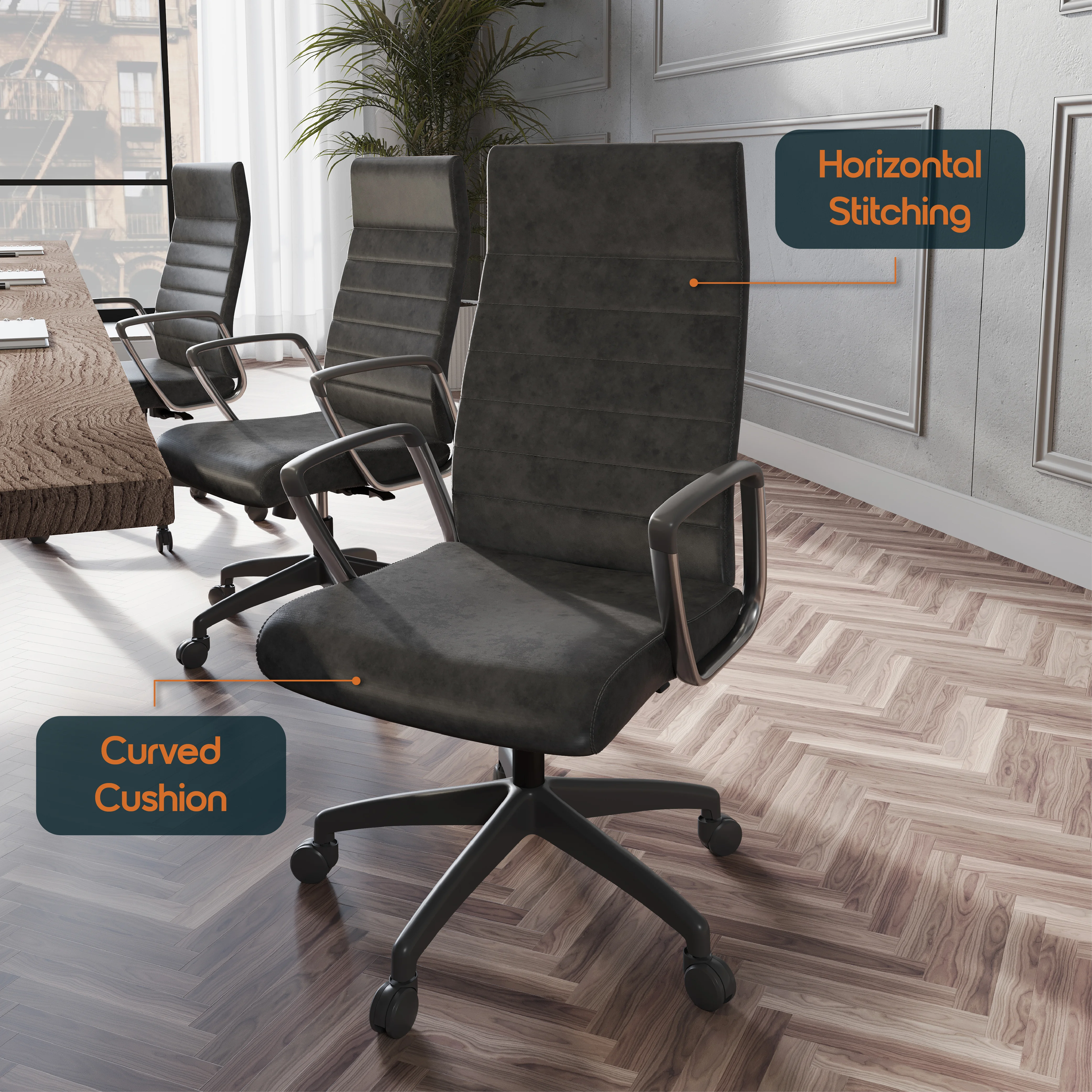 Hilton Leather Office Chair in Charcoal