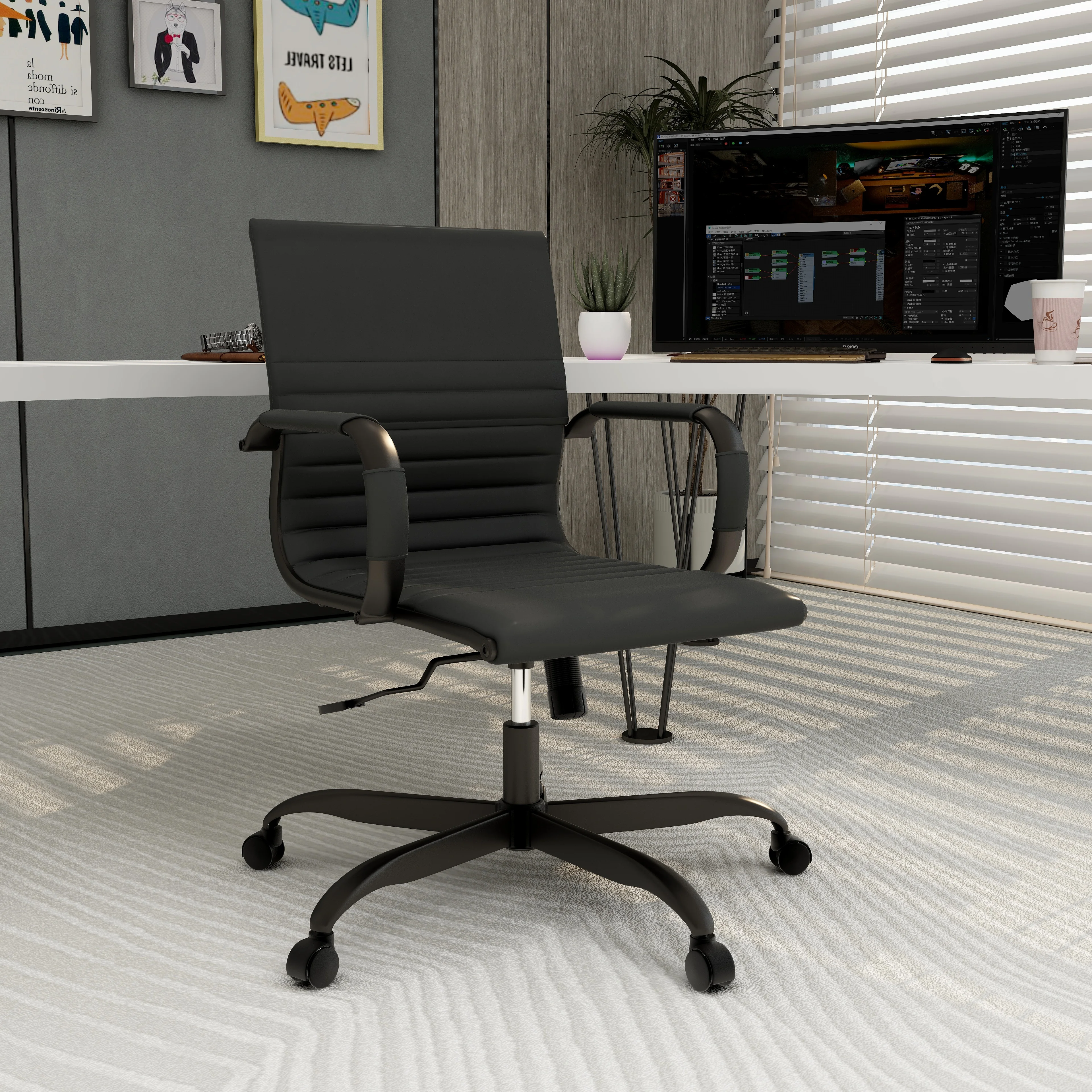 Harris Leather Home Office Chair With Black Frame in Black