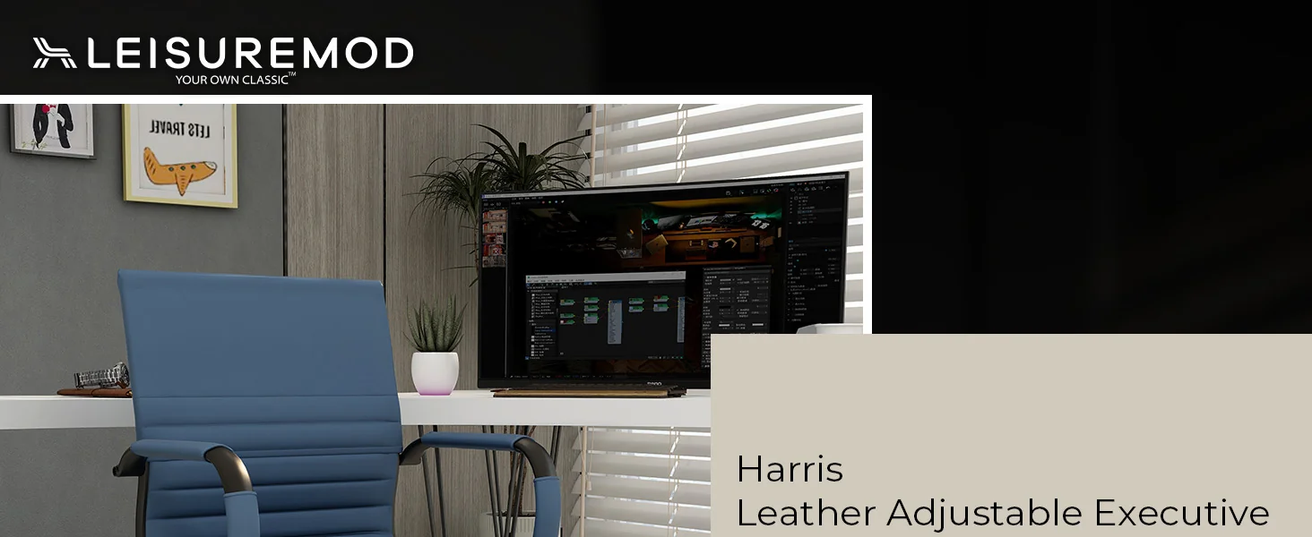 Harris Leather Office Chair in Blue With Black Frame