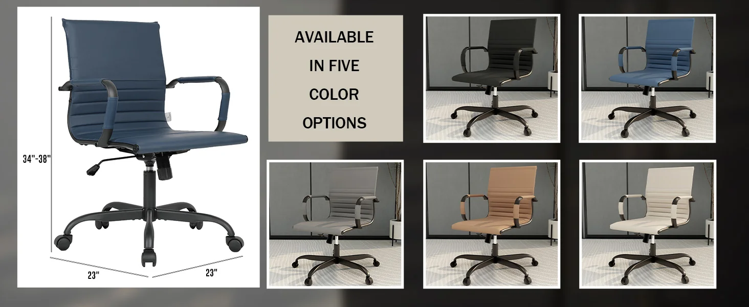 Harris Leather Office Chair in Blue With Black Frame