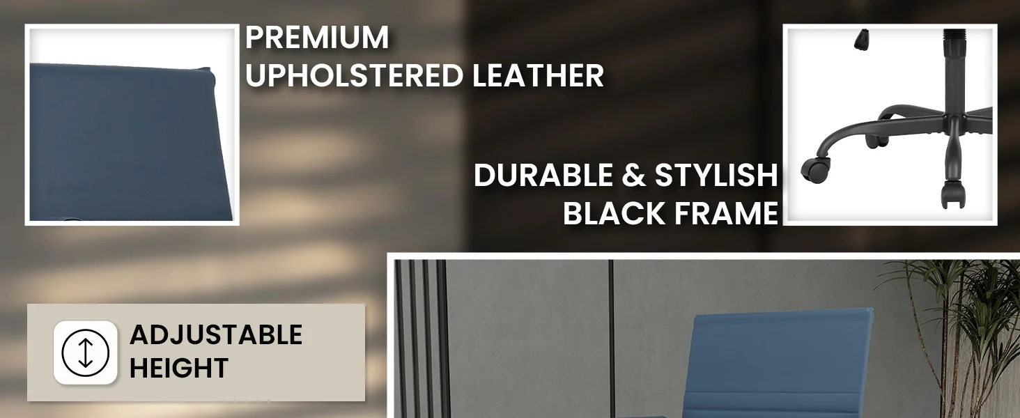 Harris Leather Office Chair in Blue With Black Frame