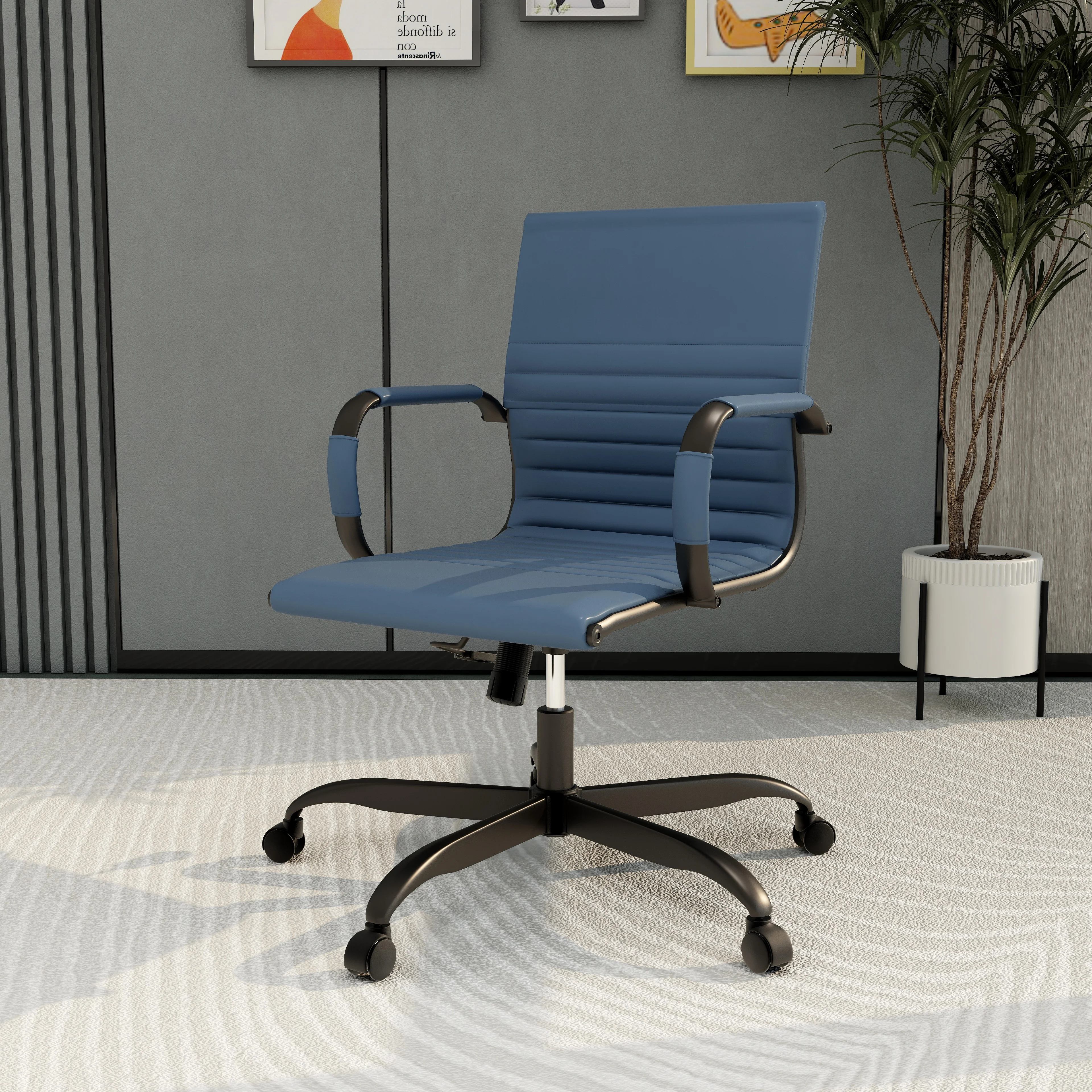 Harris Leather Office Chair in Blue With Black Frame