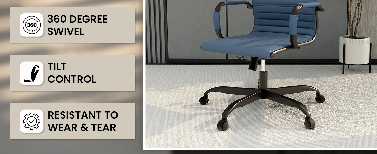 Harris Leather Office Chair in Blue With Black Frame