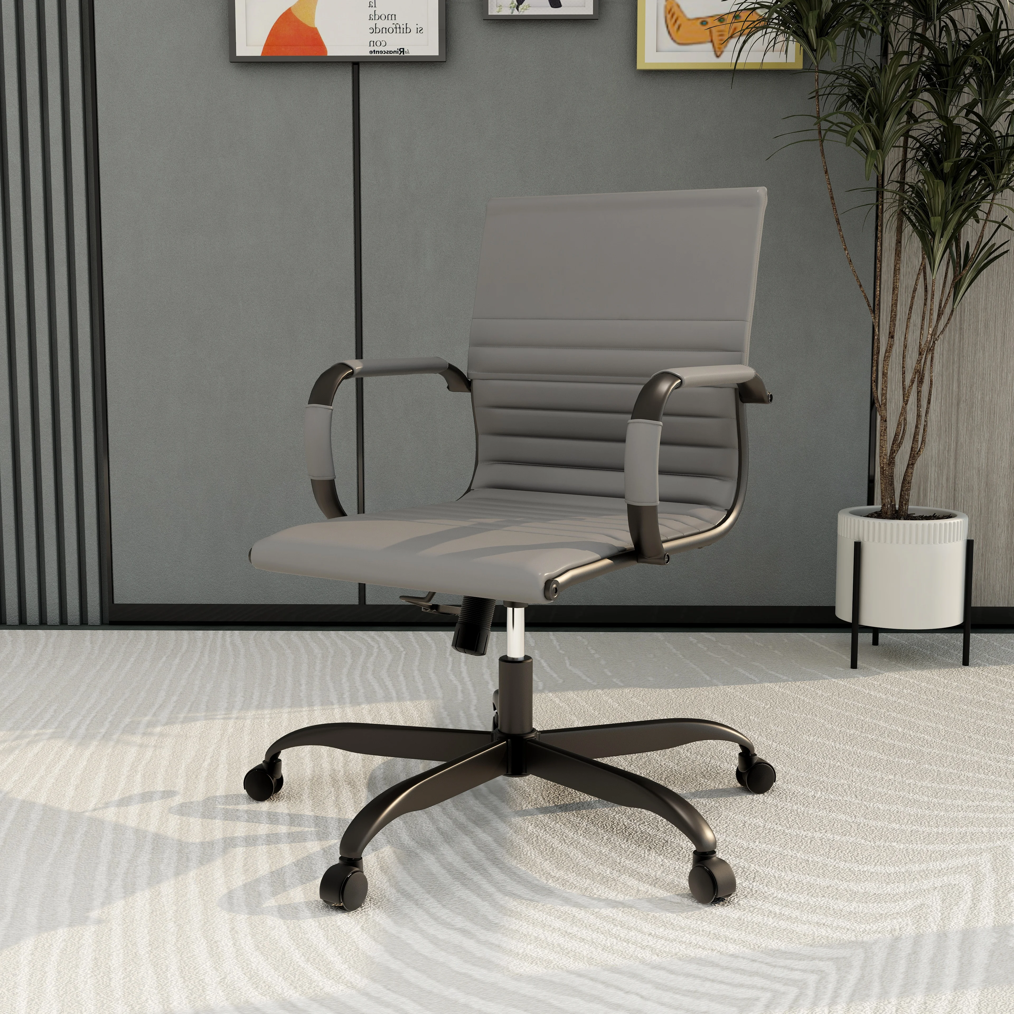 Harris Leather Home Office Chair in Grey With Black Frame