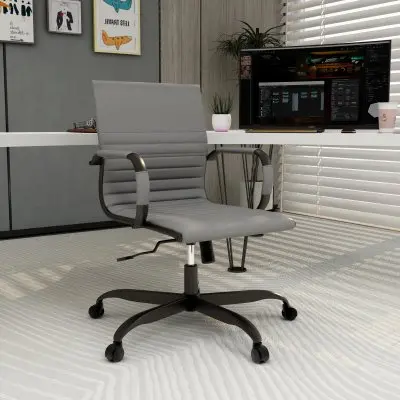 Harris Leather Home Office Chair in Grey With Black Frame