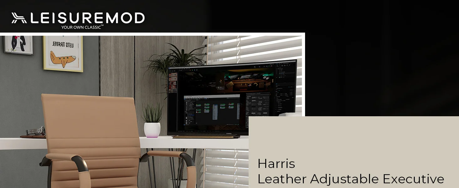 Harris Leather Home Office Chair in Light Brown With Black Frame