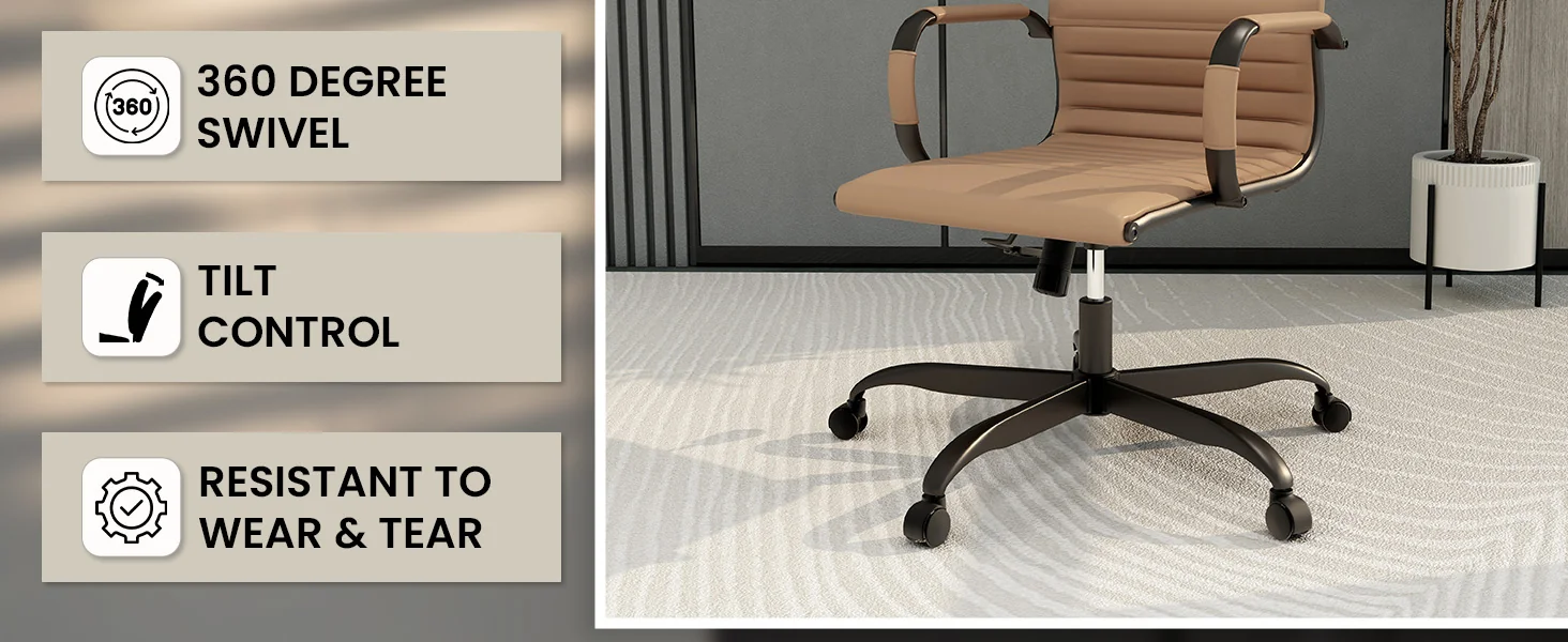 Harris Leather Home Office Chair in Light Brown With Black Frame