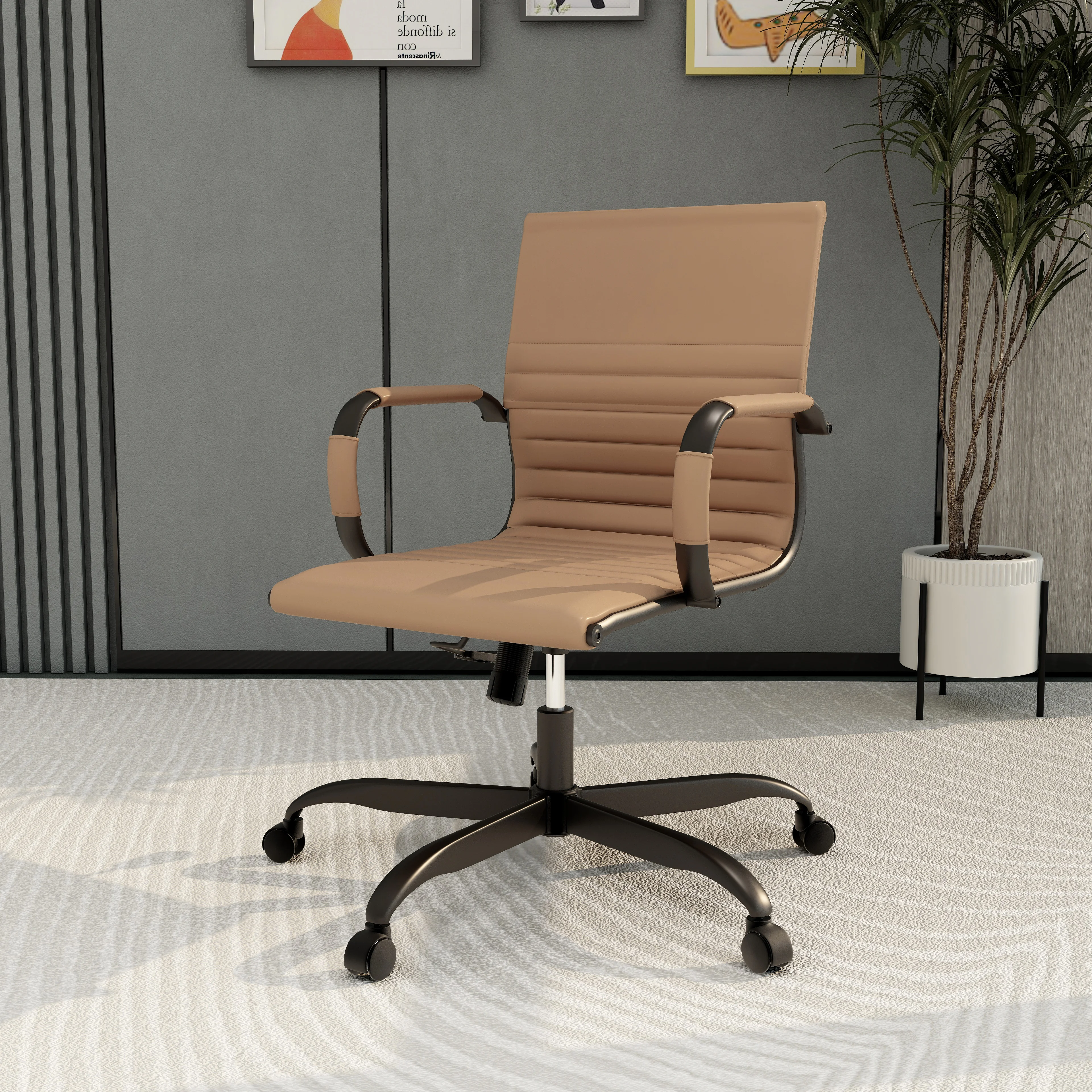 Harris Leather Home Office Chair in Light Brown With Black Frame