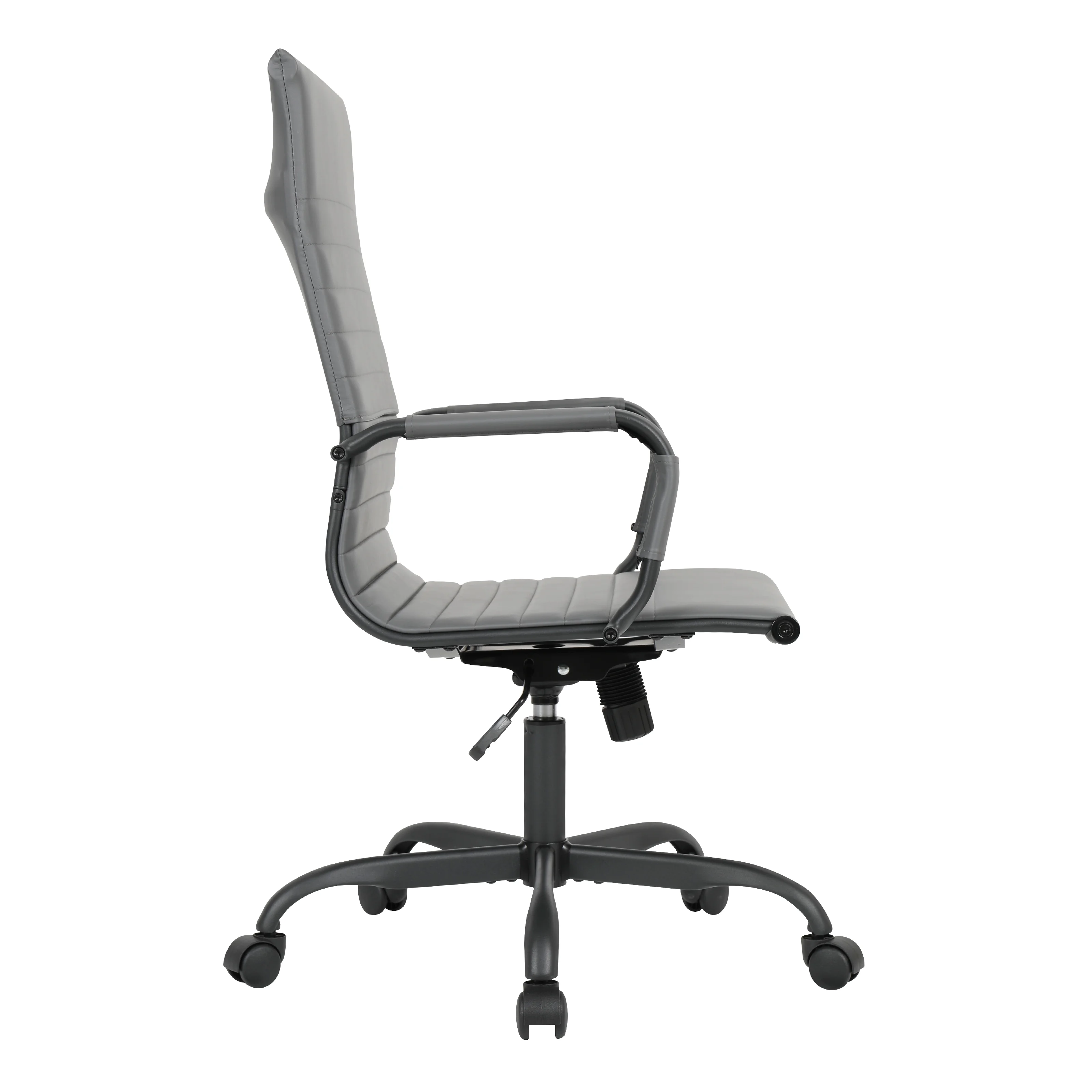 Harris Leather Home High-Back Office Chair in Grey With Black Frame