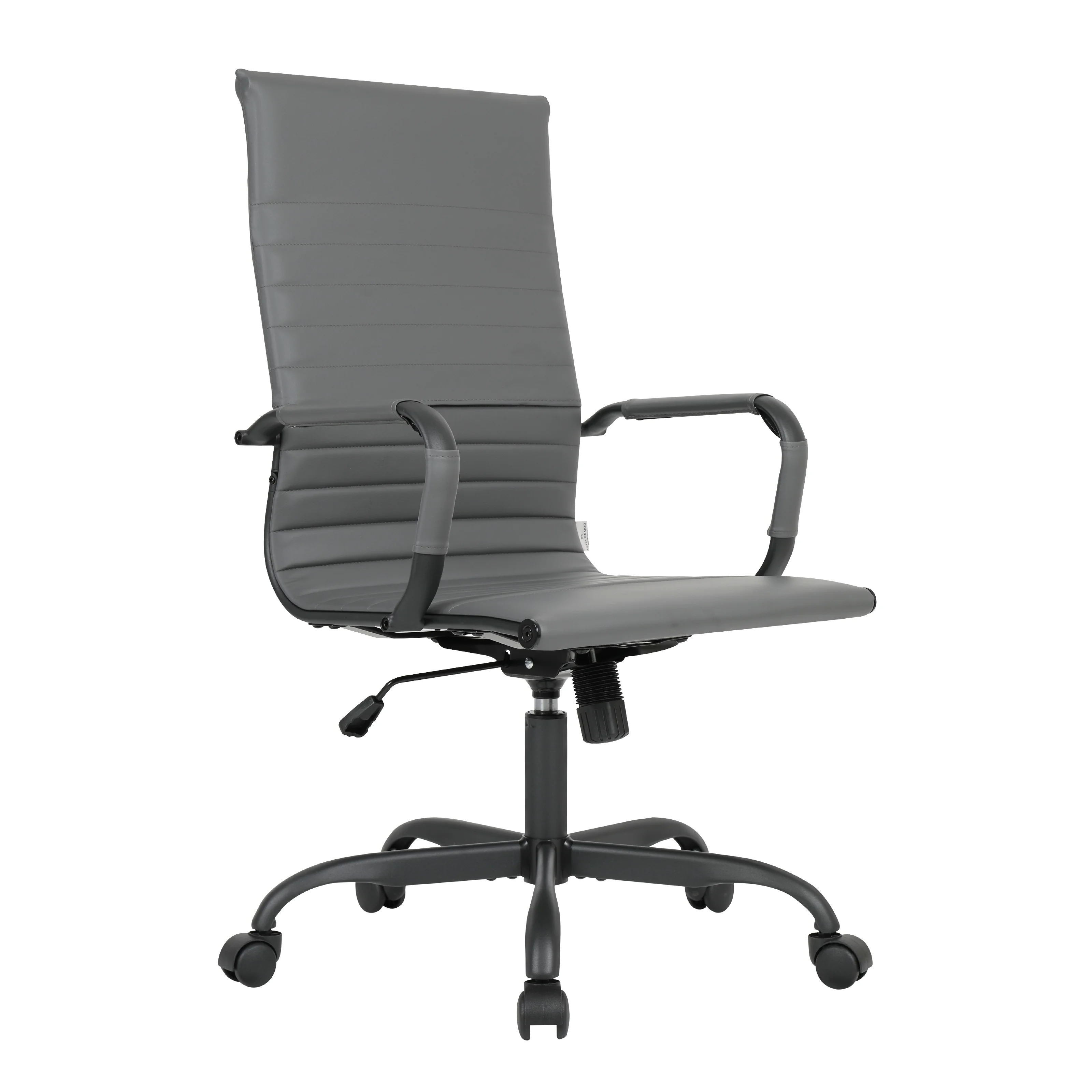 Harris Leather Home High-Back Office Chair in Grey With Black Frame