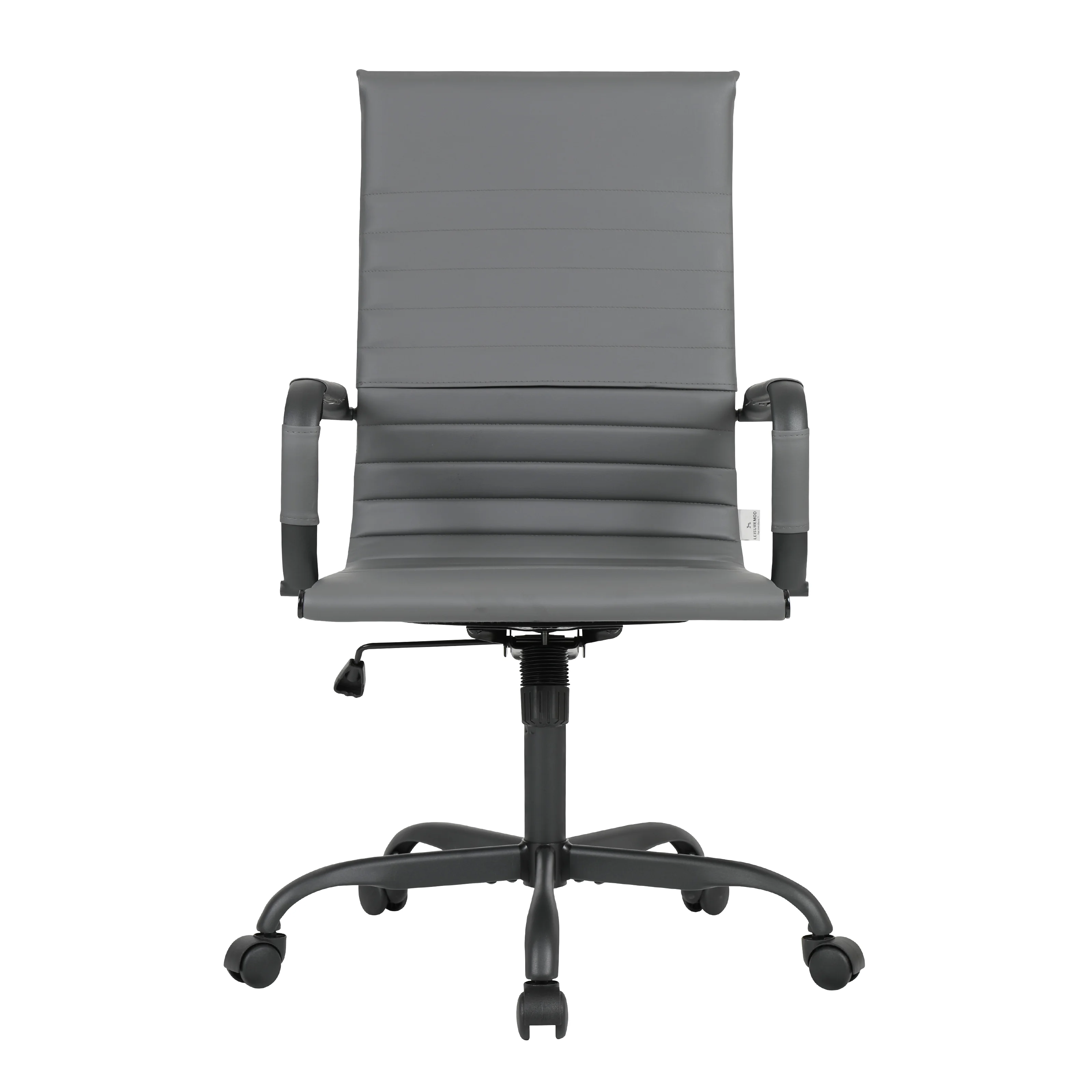Harris Leather Home High-Back Office Chair in Grey With Black Frame