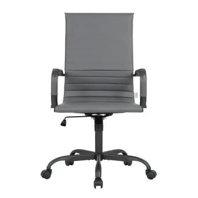 Harris Leather Home High-Back Office Chair in Grey With Black Frame