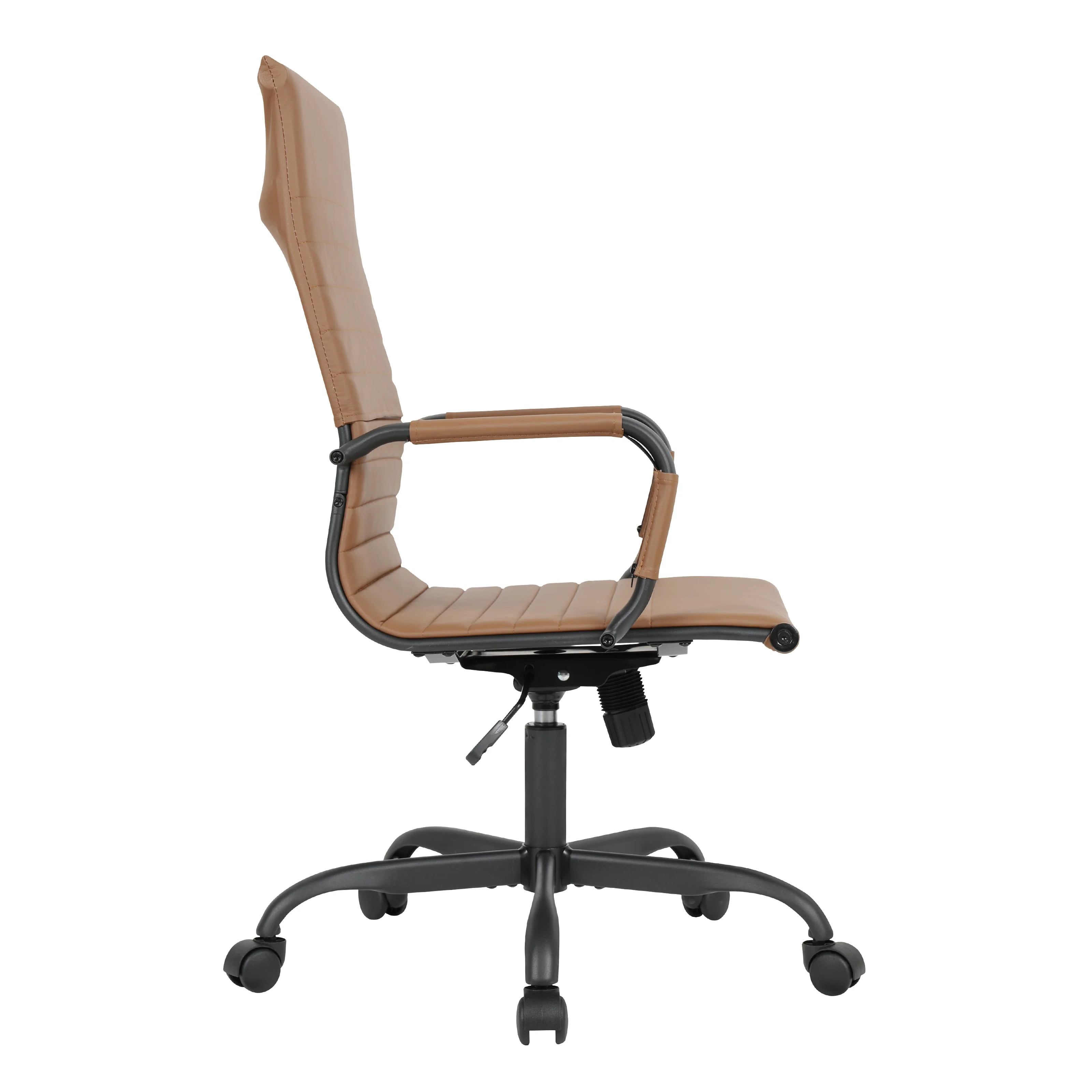 Harris Leather Home High-Back Office Chair in Light Brown With Black Frame