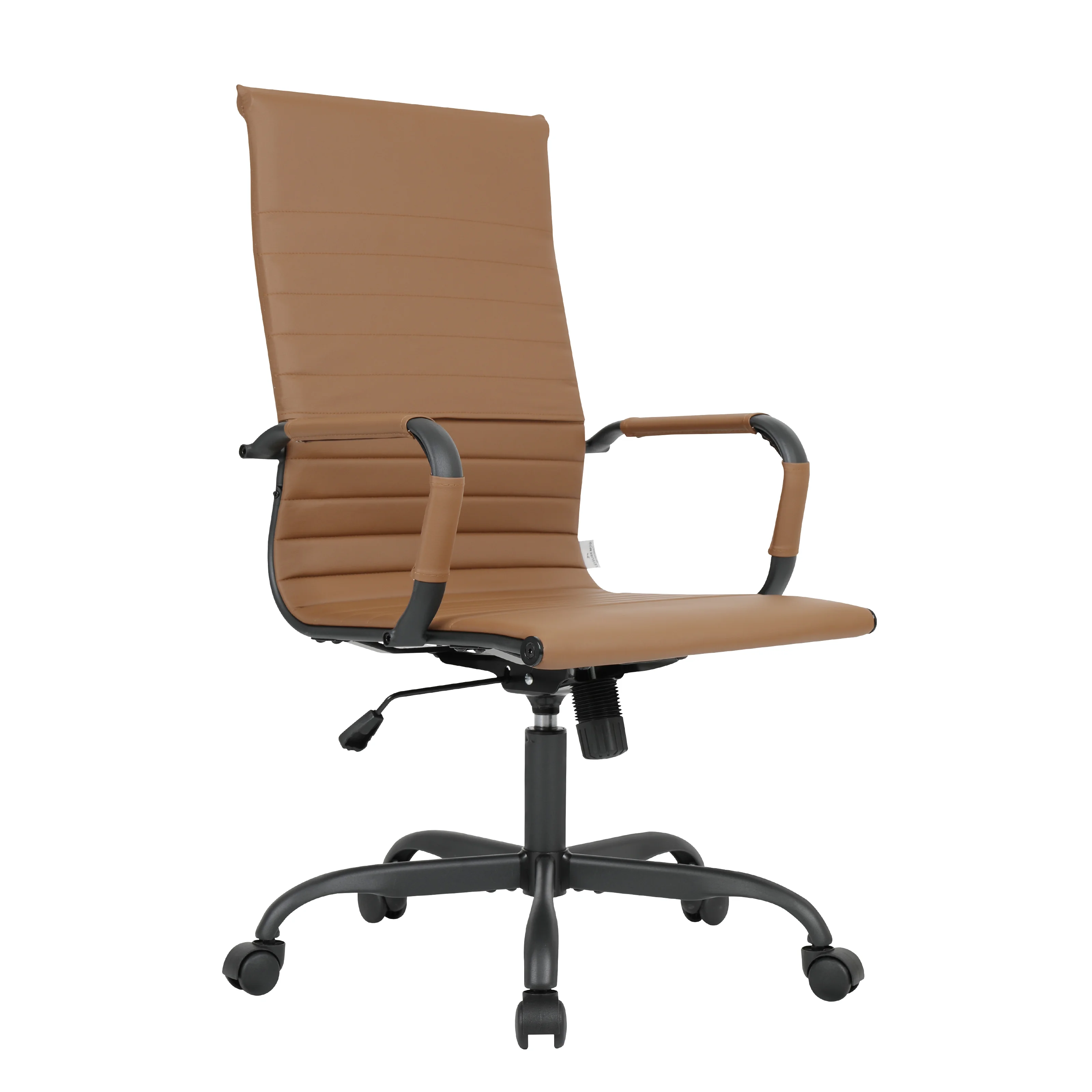 Harris Leather Home High-Back Office Chair in Light Brown With Black Frame
