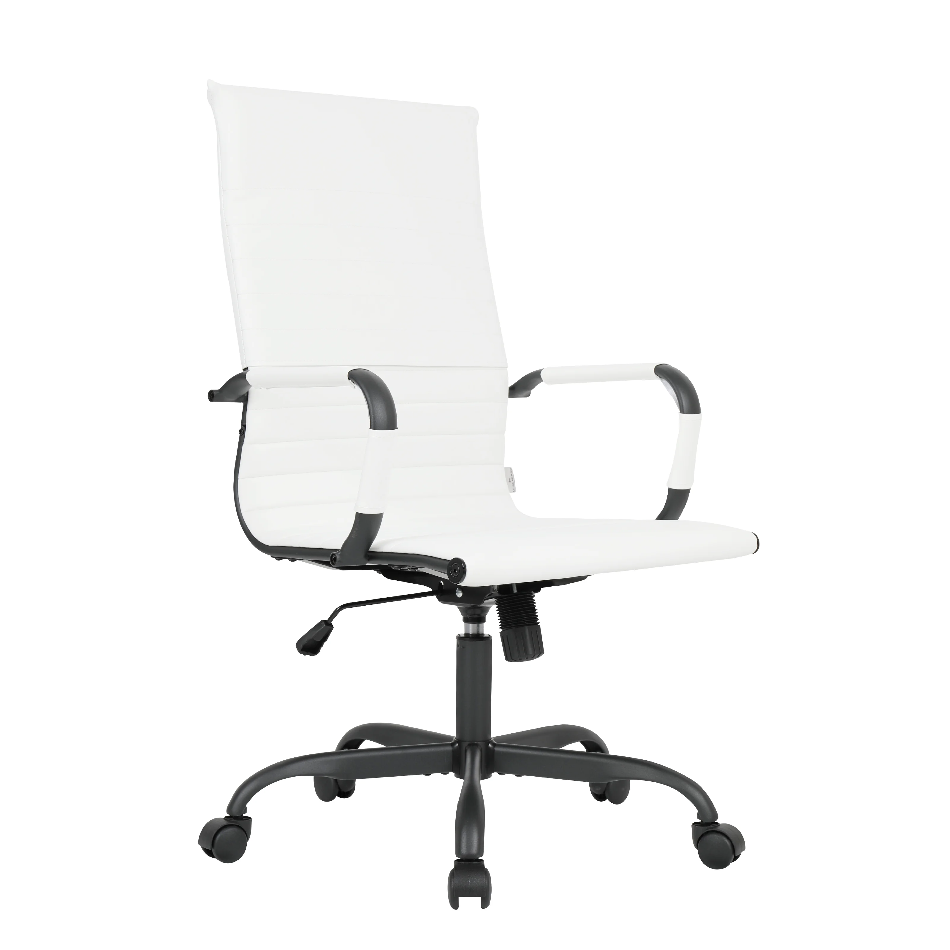 Harris Leather Home High-Back Office Chair in White With Black Frame