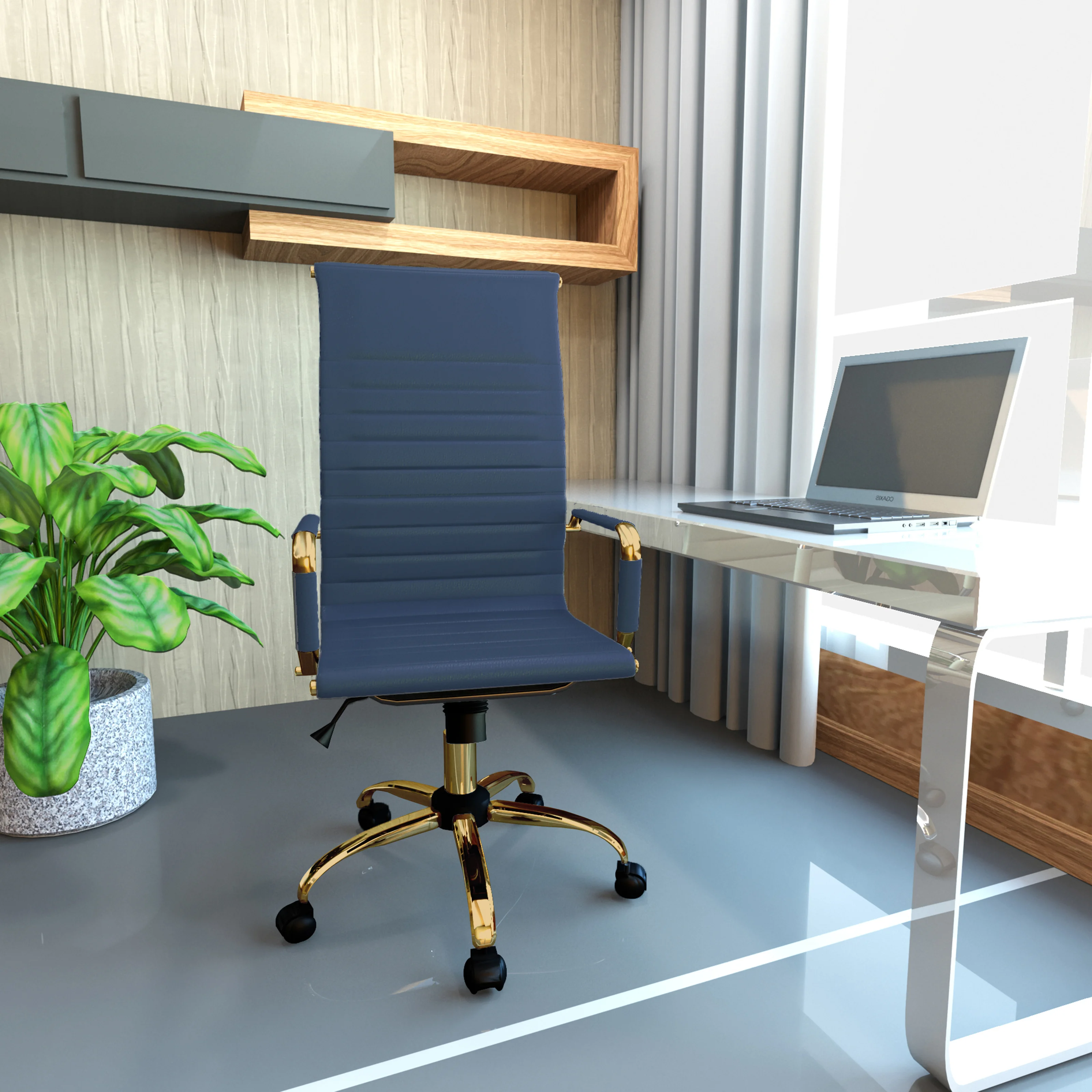 Harris High-Back Leatherette Office Chair With Gold Frame