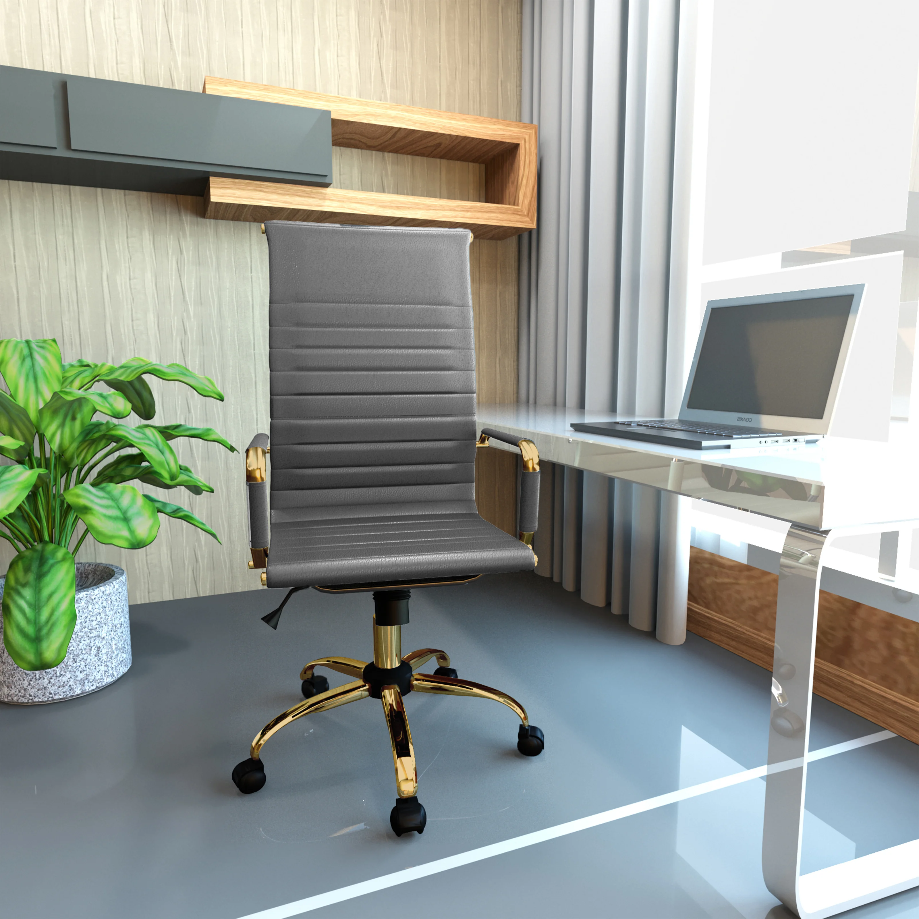 Harris High-Back Leatherette Office Chair With Gold Frame