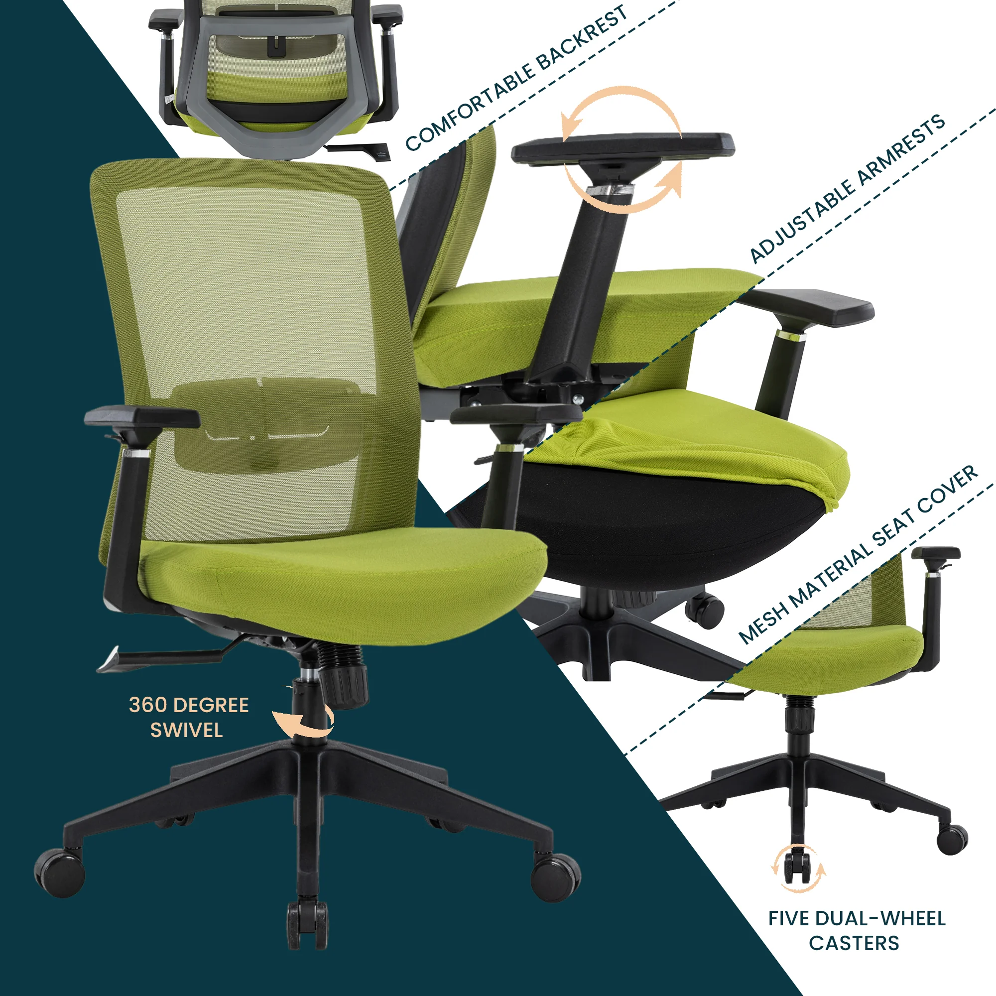 Ingram Office Chair with Seat Cover, Green/Green