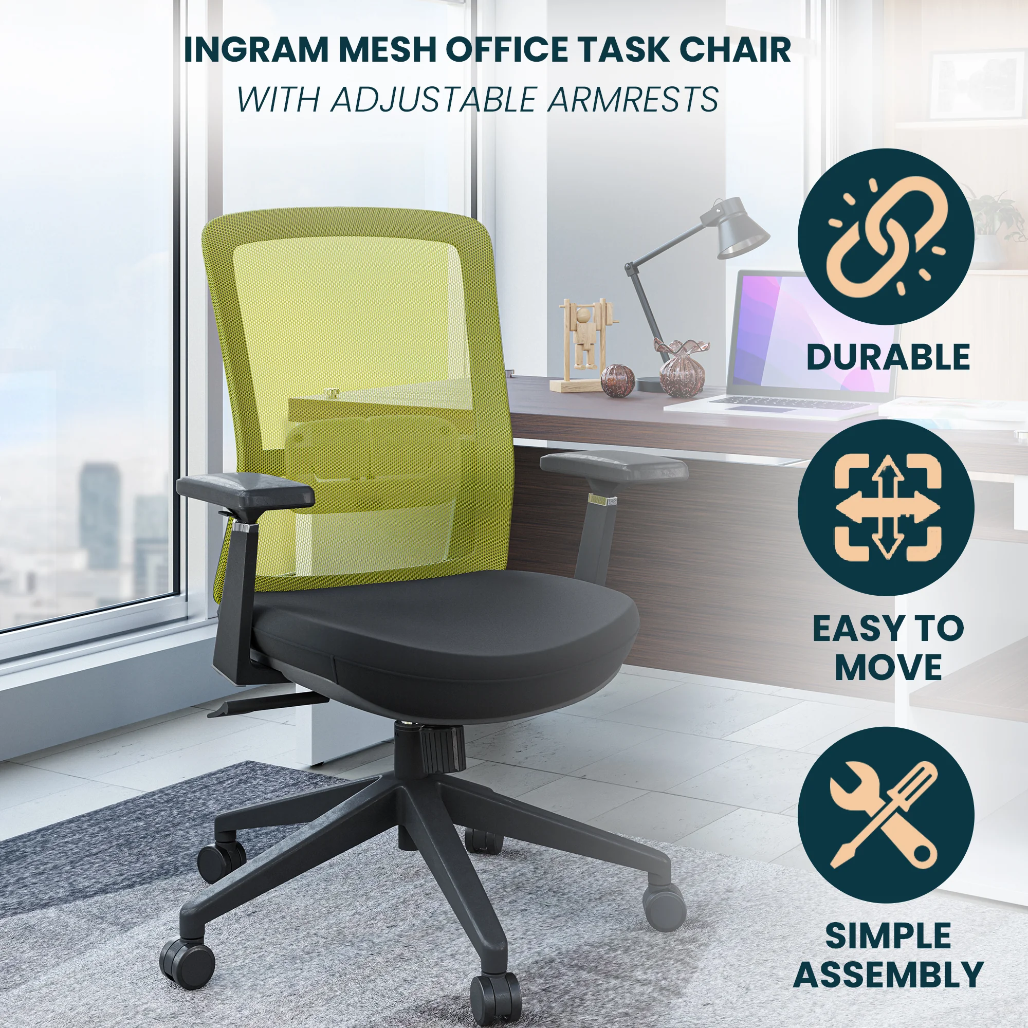 Ingram Modern Office Task Chair with adjustable armrests