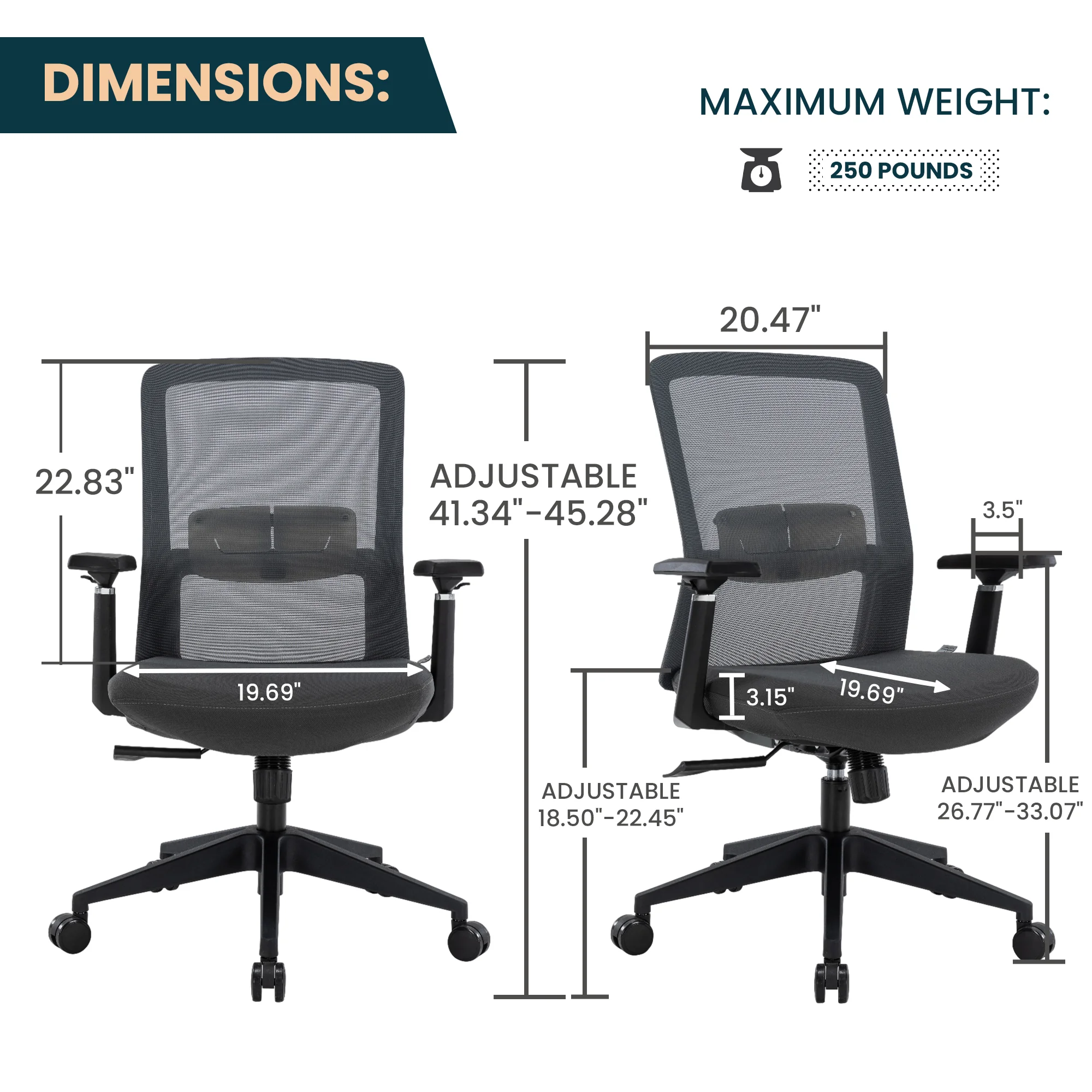 Ingram Office Chair with Seat Cover, Grey/Grey