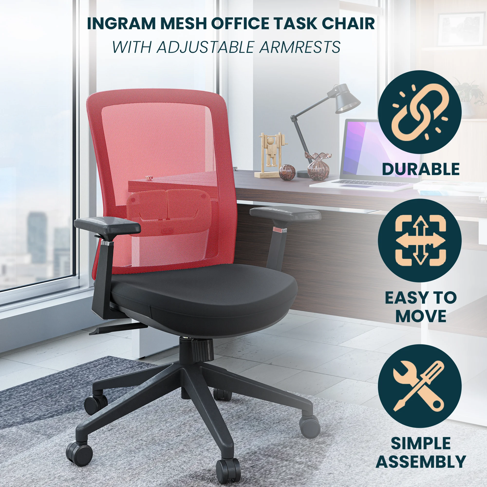 Ingram Modern Office Task Chair with adjustable armrests