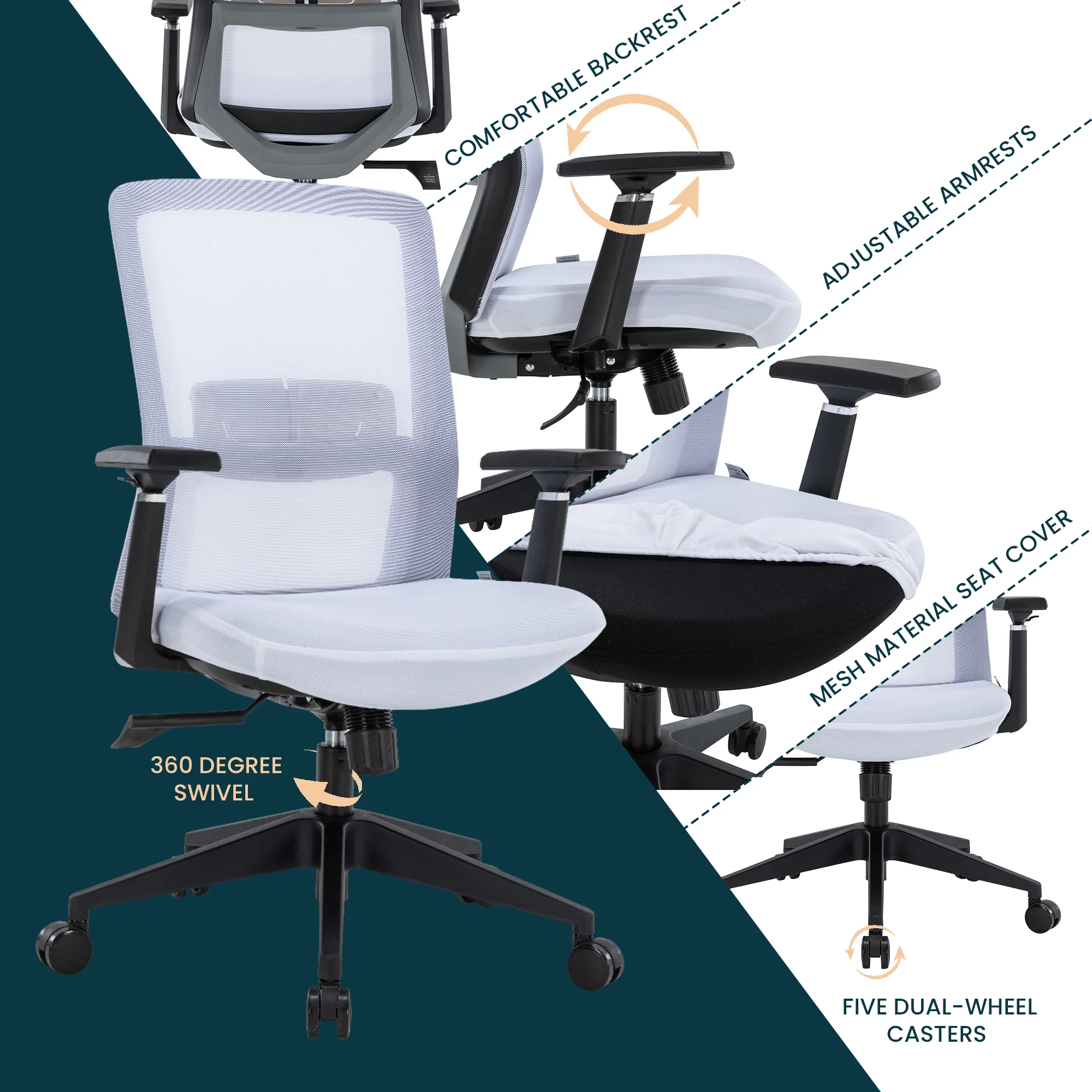 Ingram Office Chair with Seat Cover, White/White