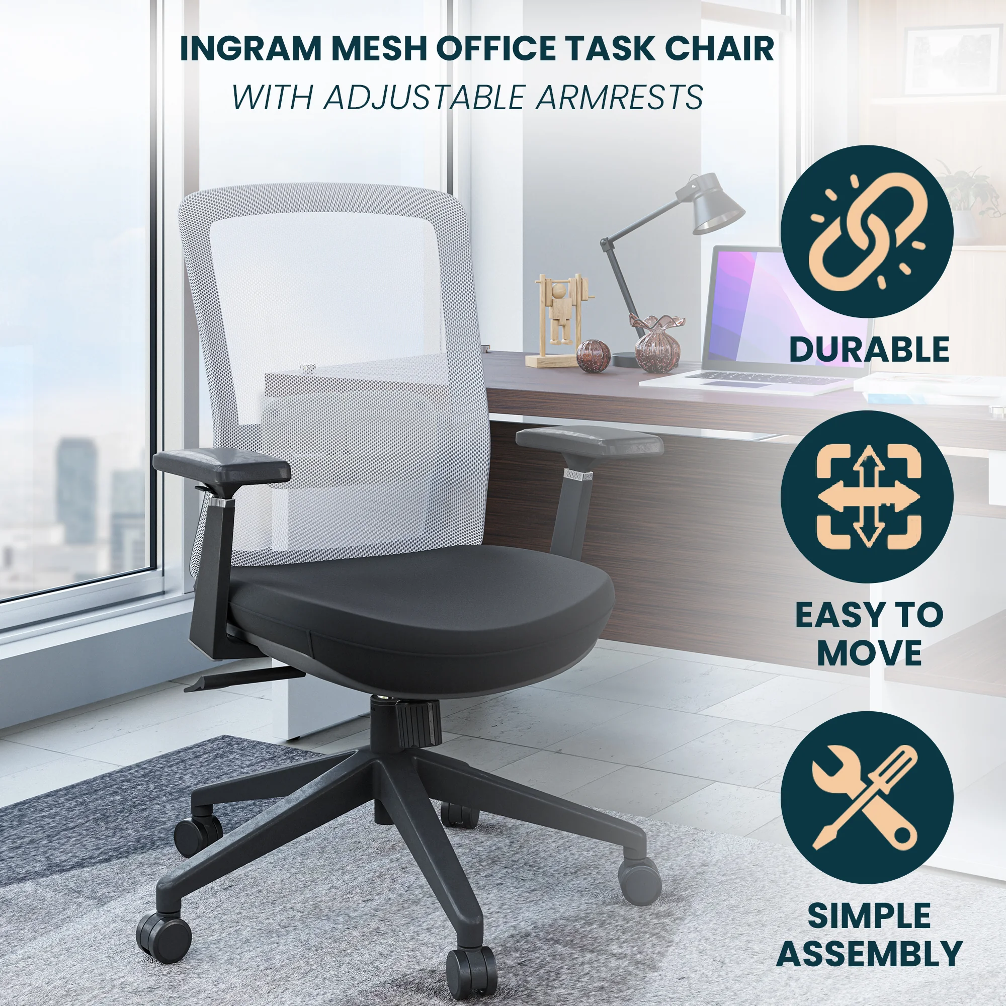 Ingram Modern Office Task Chair with adjustable armrests