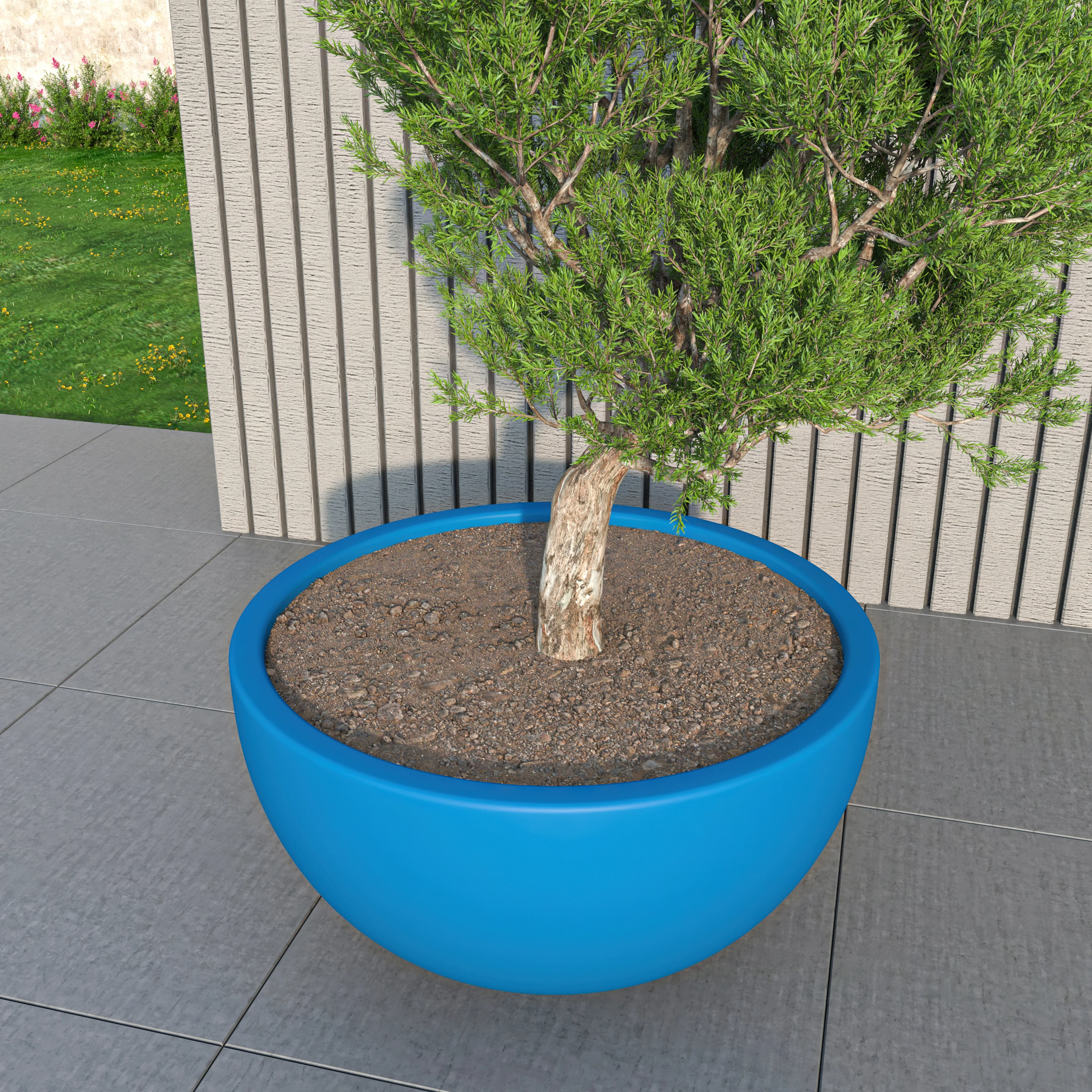 Iris Fiberstone Planter in Blue 12 Dia