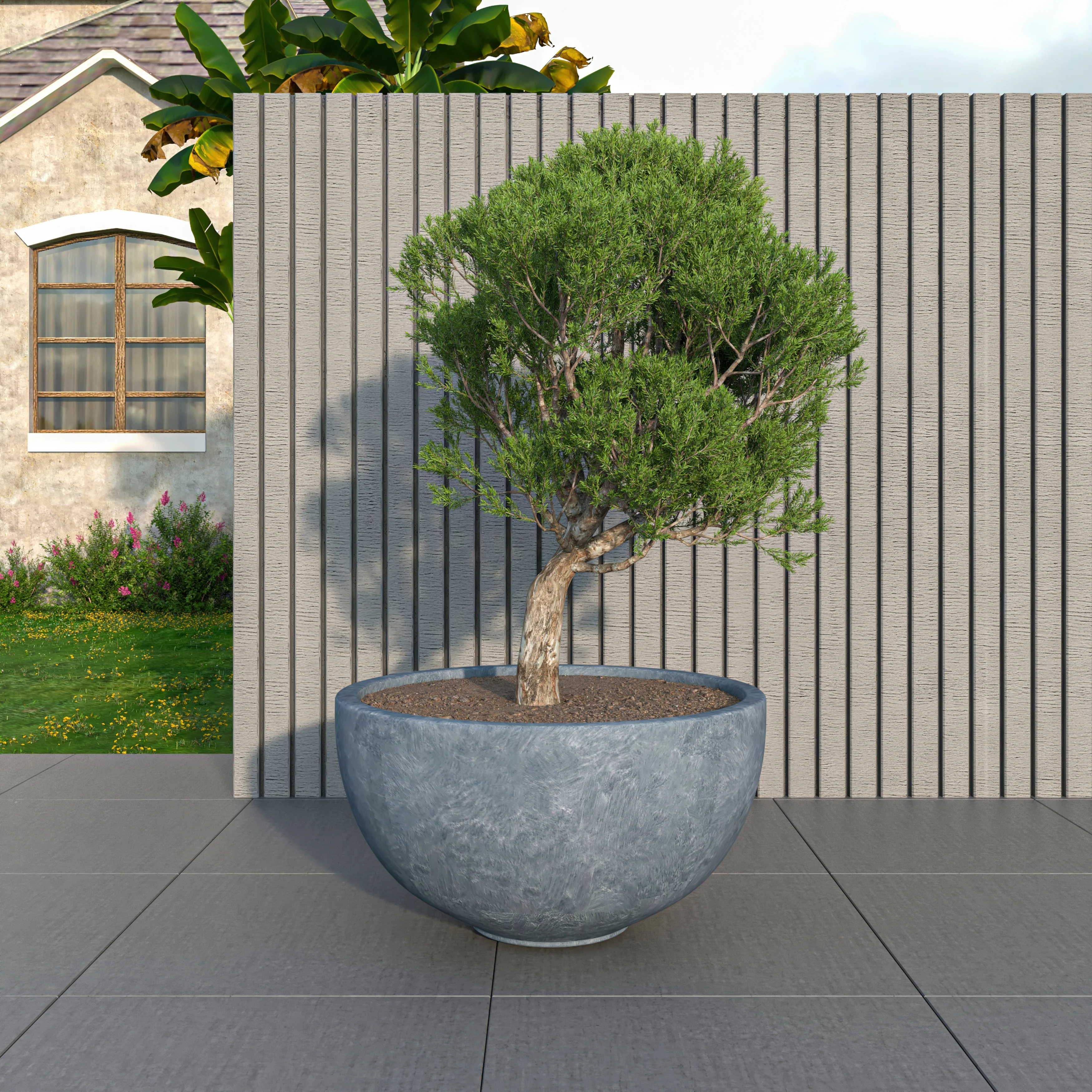 Iris Fiberstone Planter in Grey 12 Dia