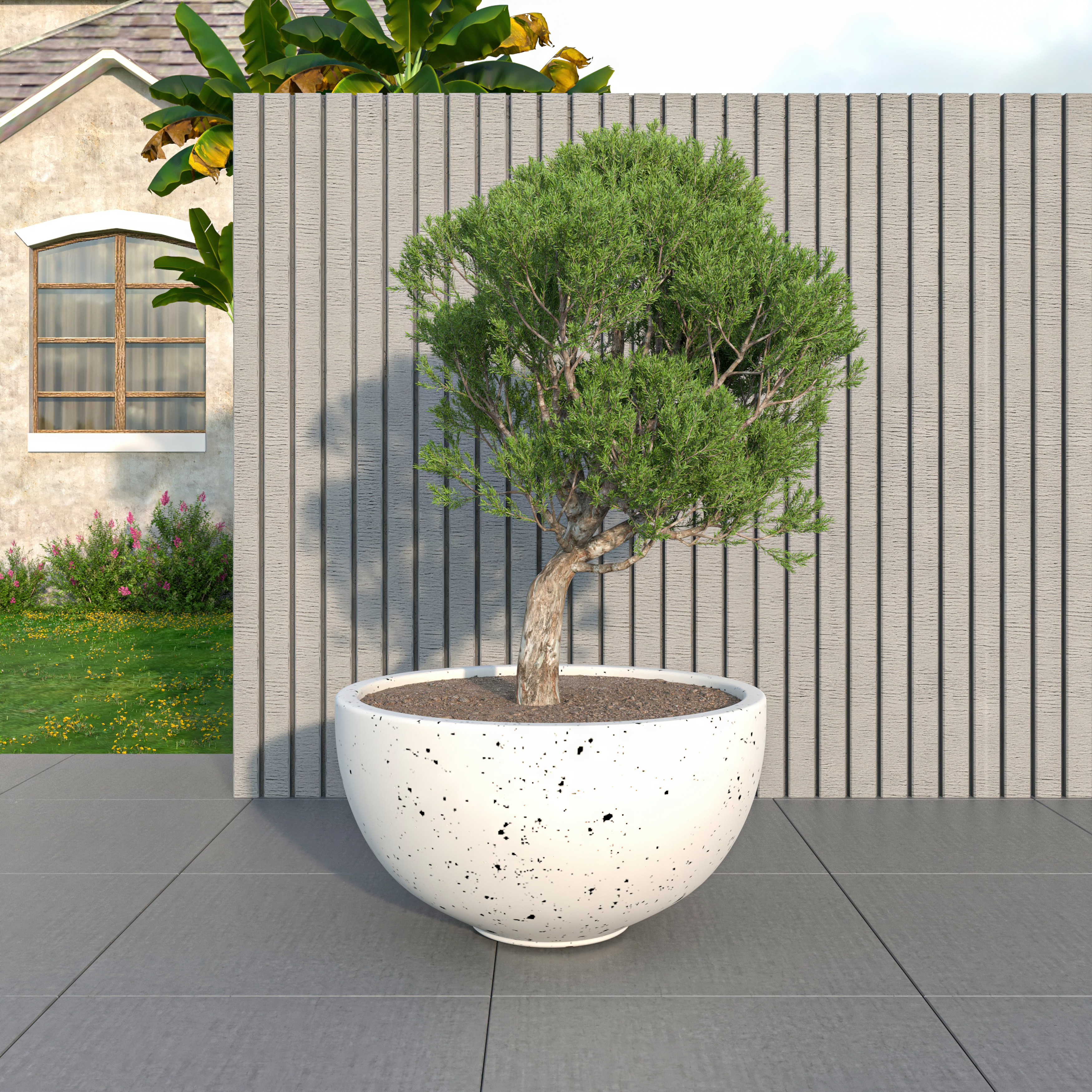 Iris Fiberstone Planter in White 12 Dia