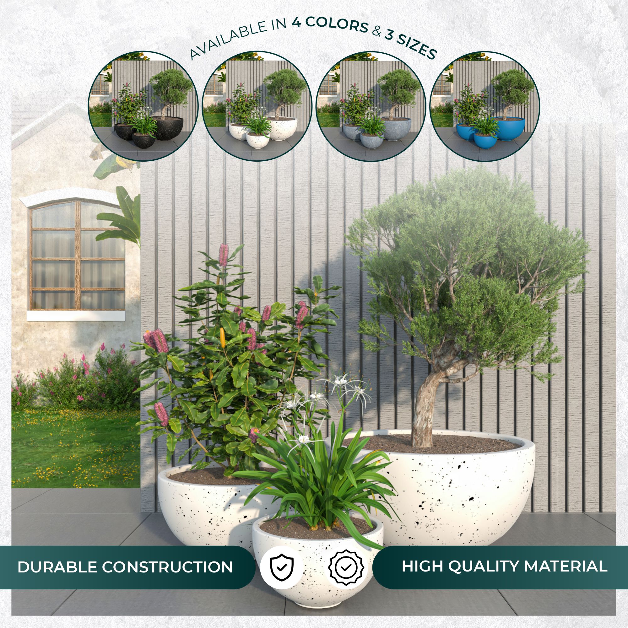 Iris Fiberstone Planter in White 12 Dia - View 2