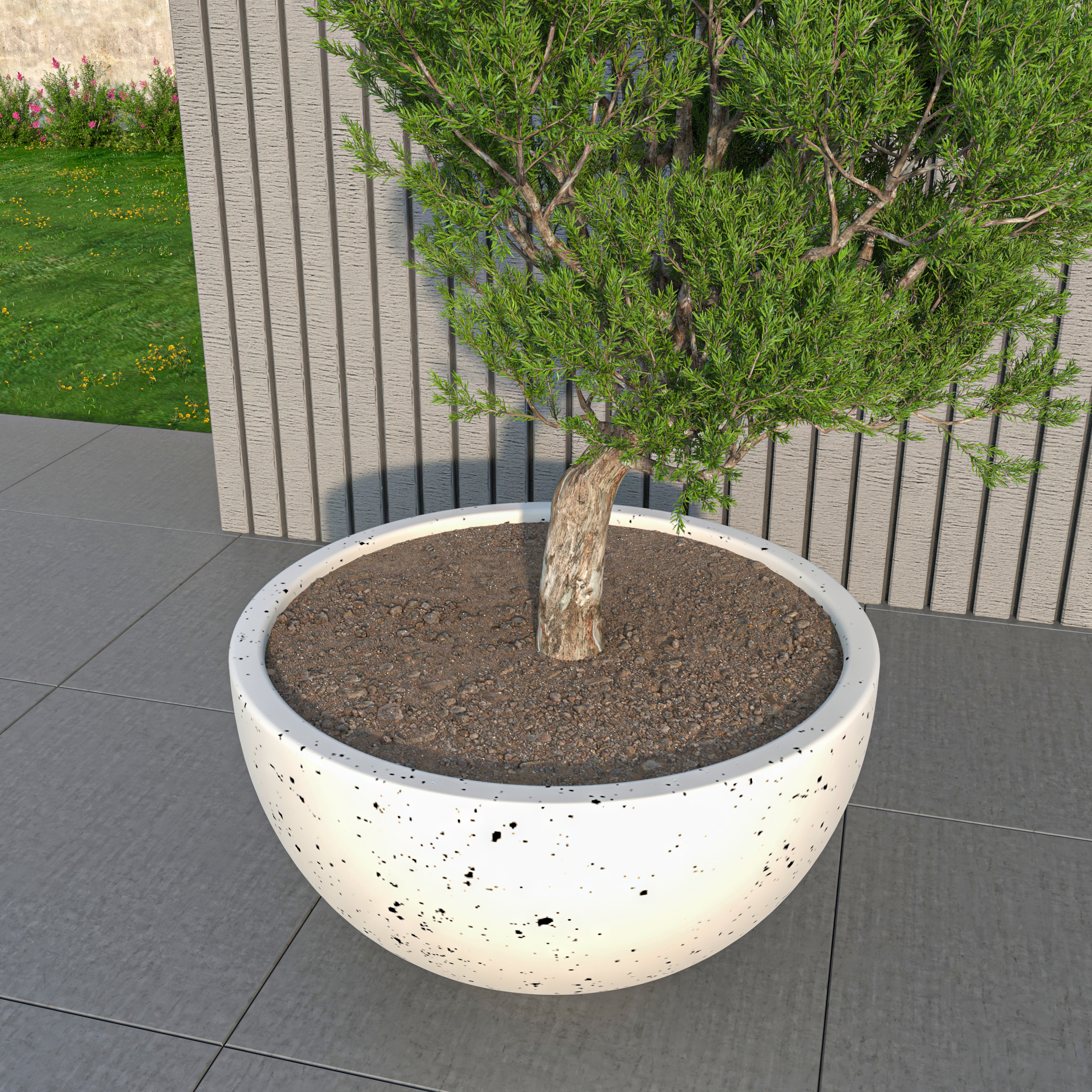 Iris Fiberstone Planter in White 12 Dia