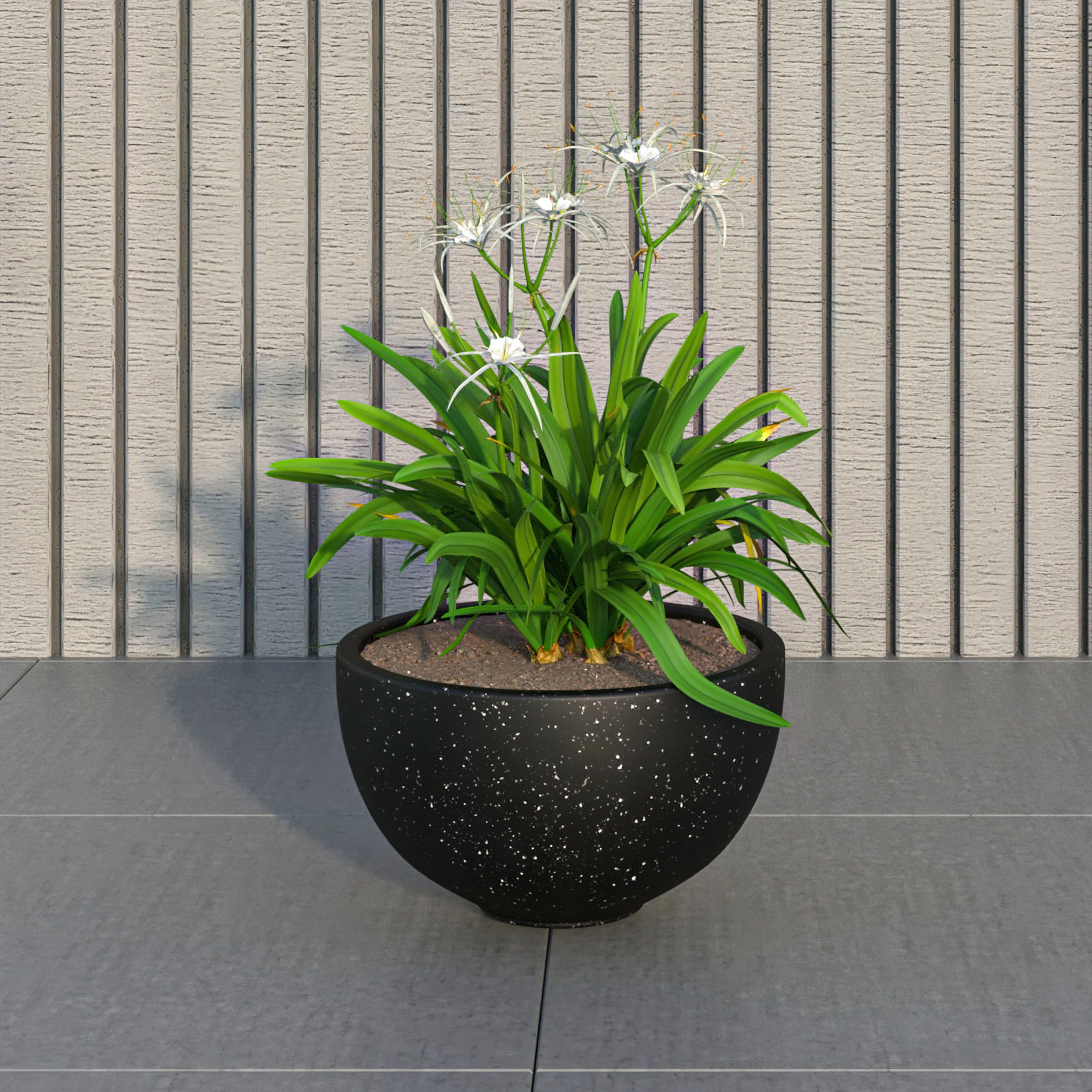 Iris Fiberstone Planter in Black 7 Dia
