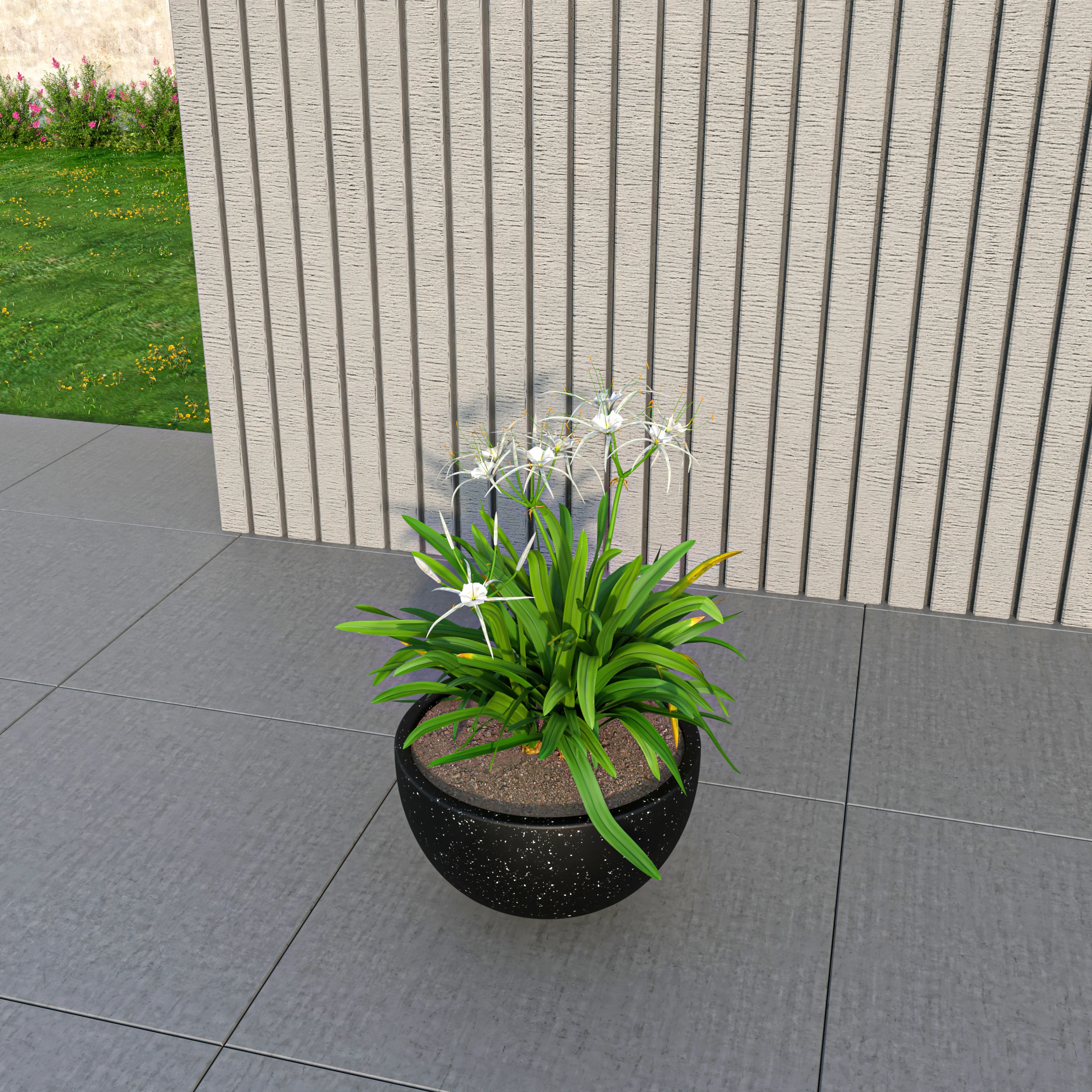 Iris Fiberstone Planter in Black 7 Dia
