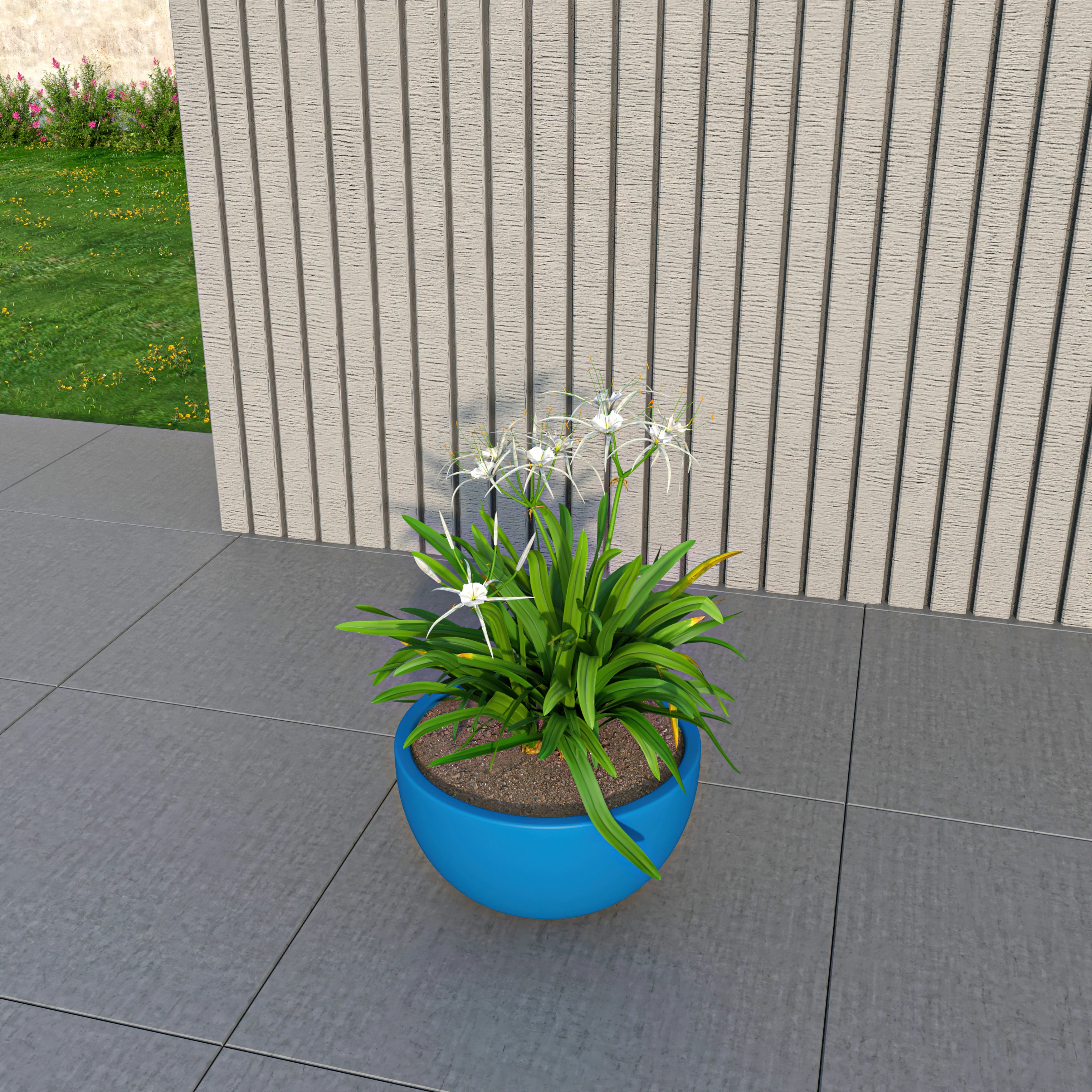 Iris Fiberstone Planter in Blue 7 Dia