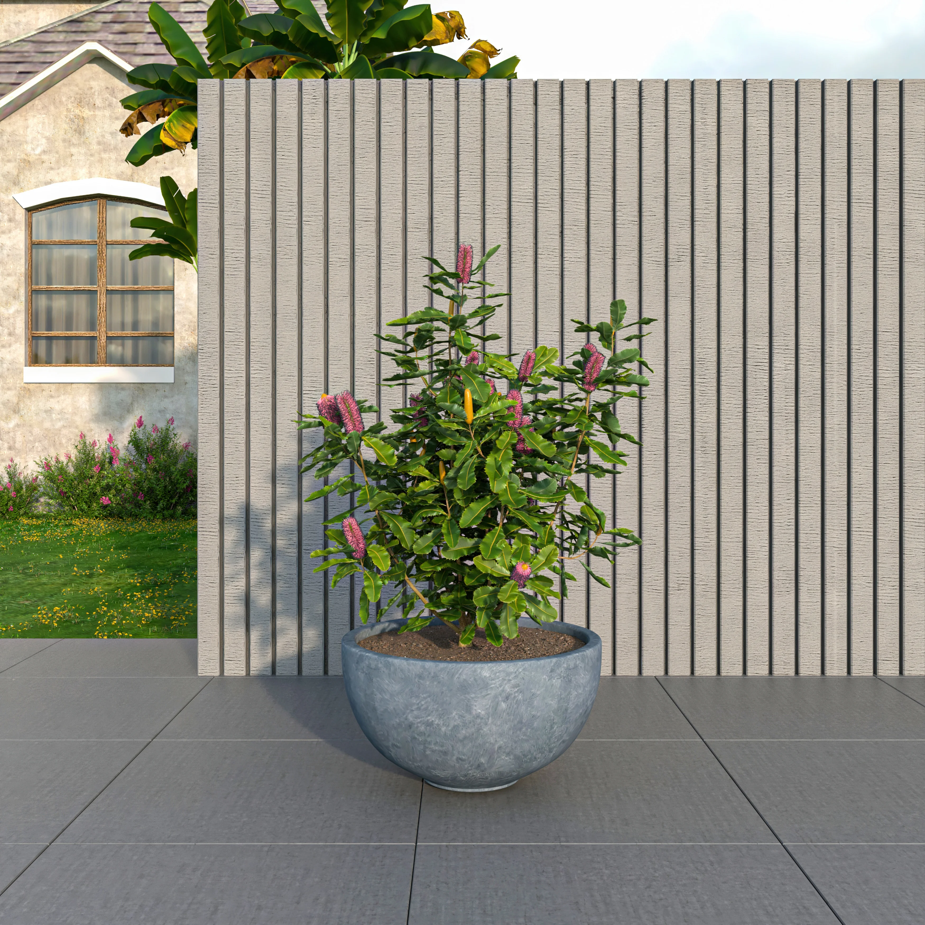 Iris Fiberstone Planter in Grey 9 Dia