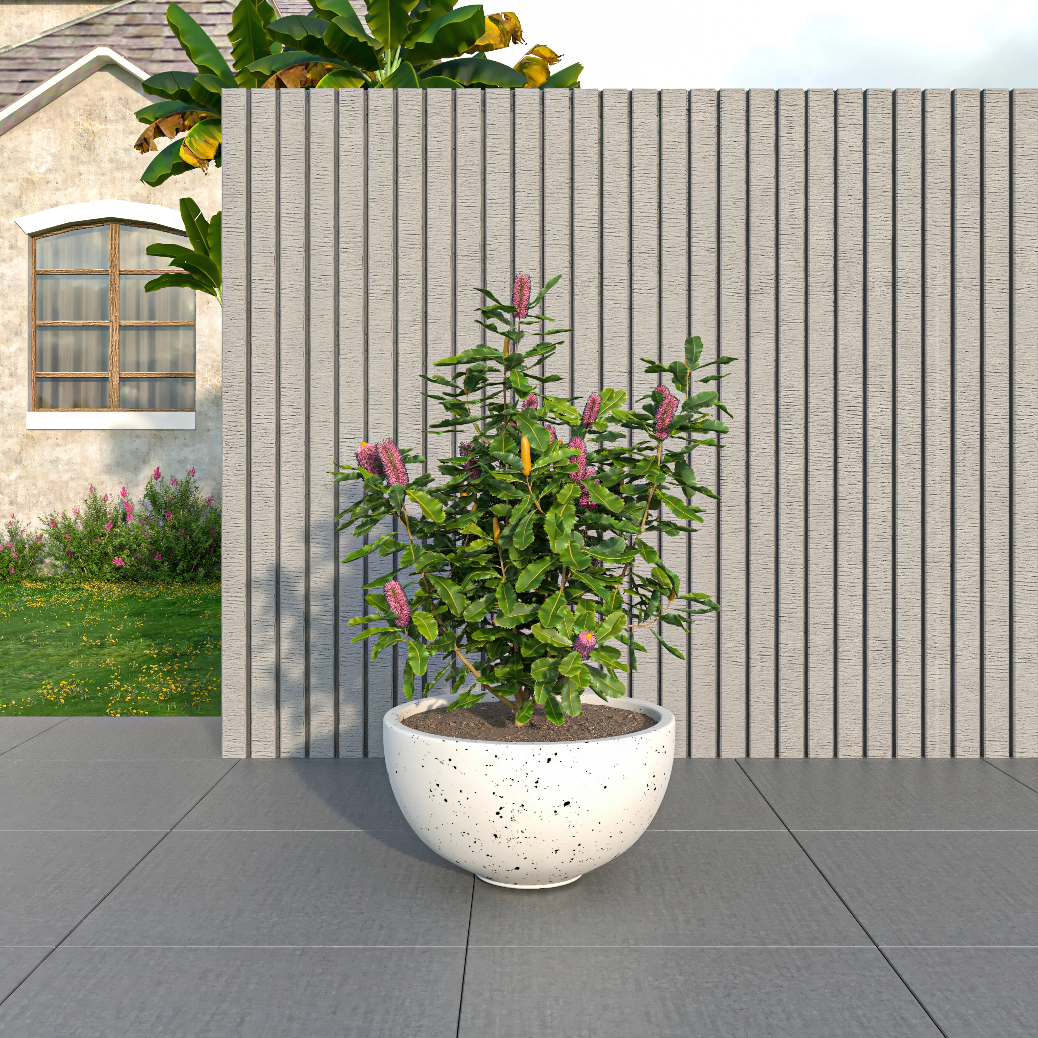 Iris Fiberstone Planter in White 9 Dia