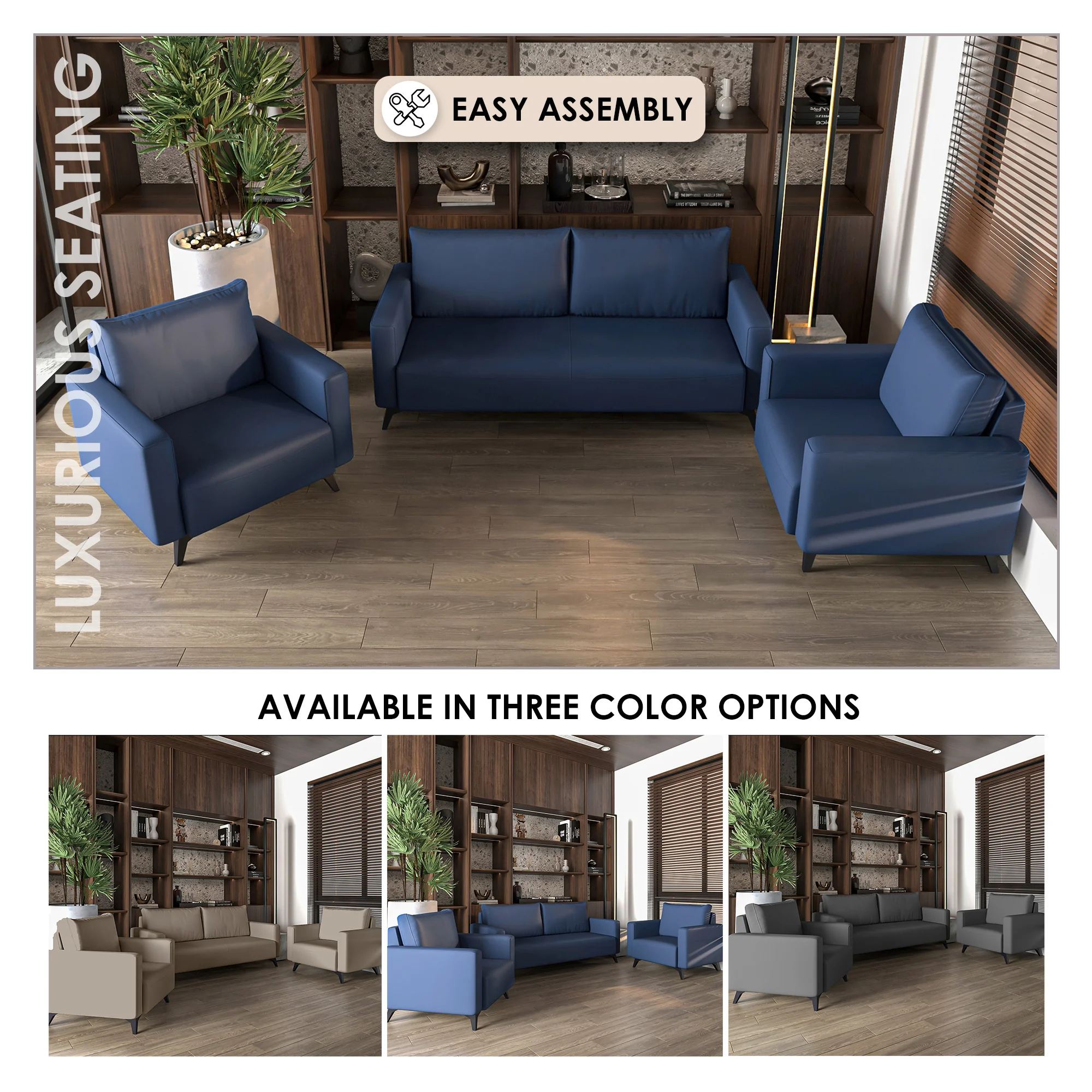 Inno Collection Sofa Set, 2 Single Seaters, and 3 seater In Dark Blue