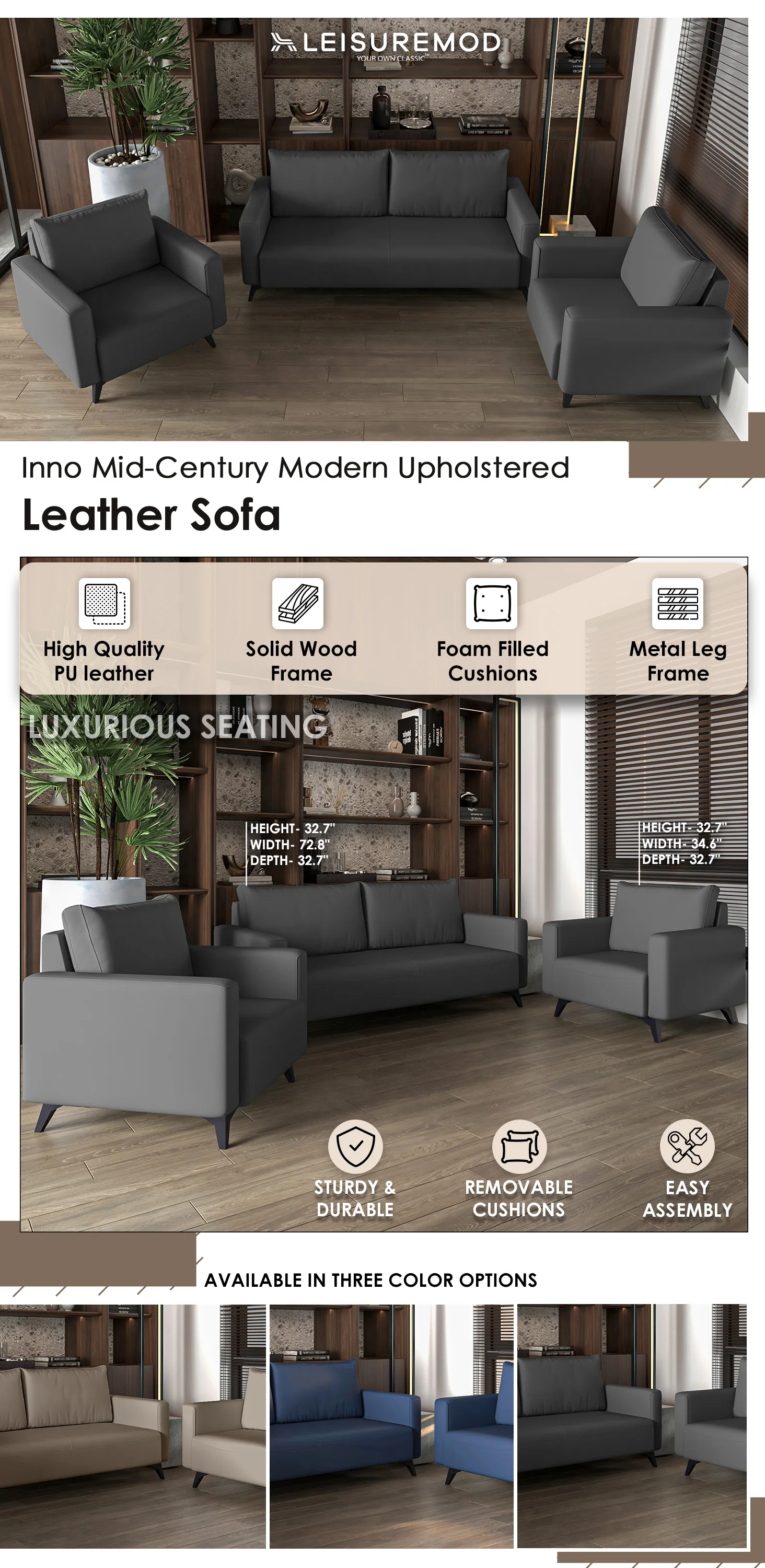 Inno Collection Sofa Set, 2 Single Seaters, and 3 seater In Grey