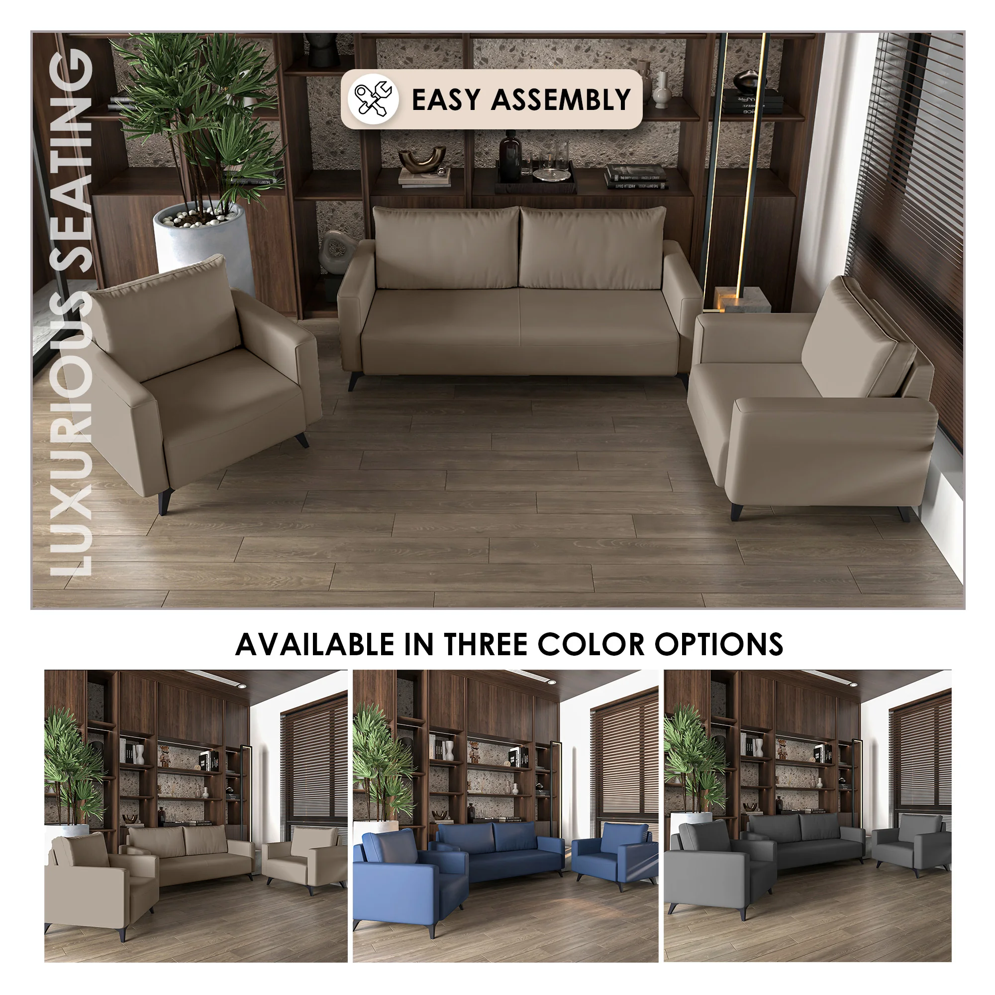 Inno Collection Sofa Set, 2 Single Seaters, and 3 seater In TAupe