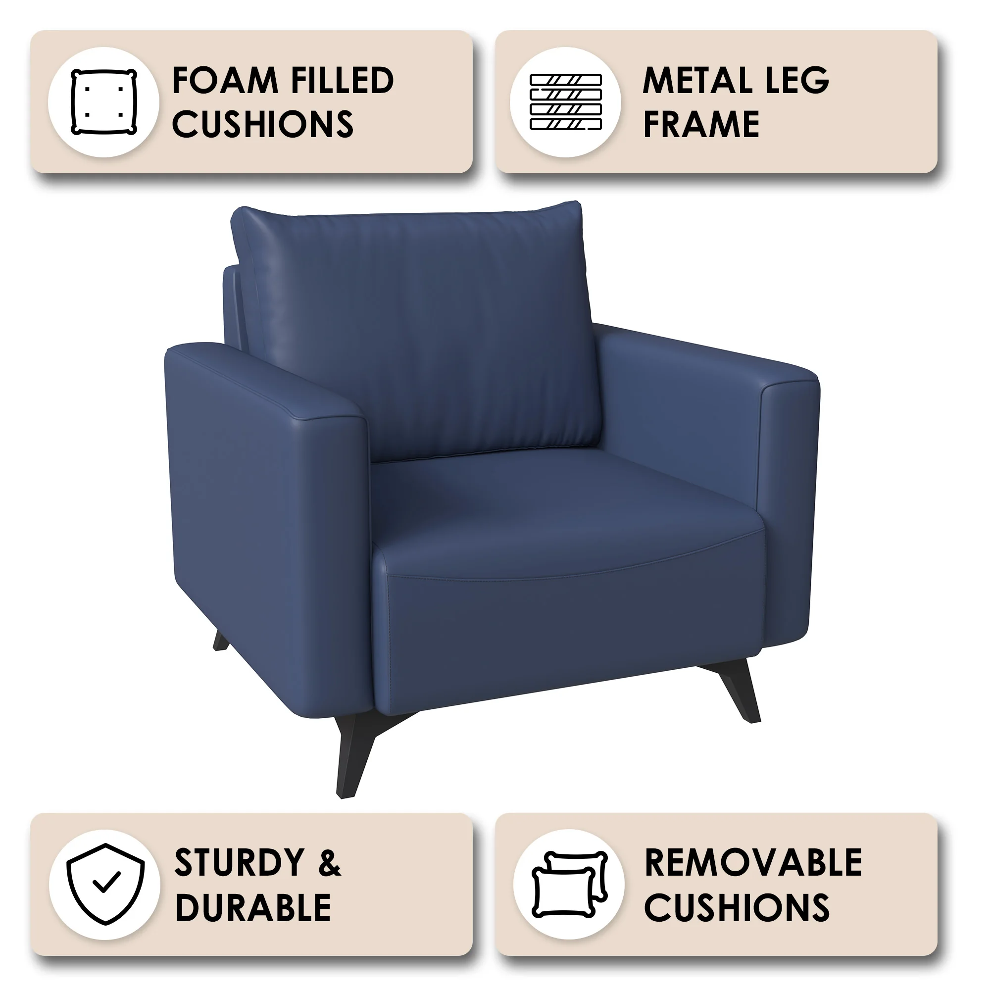 Inno Collection Single Seater Sofa In Dark Blue