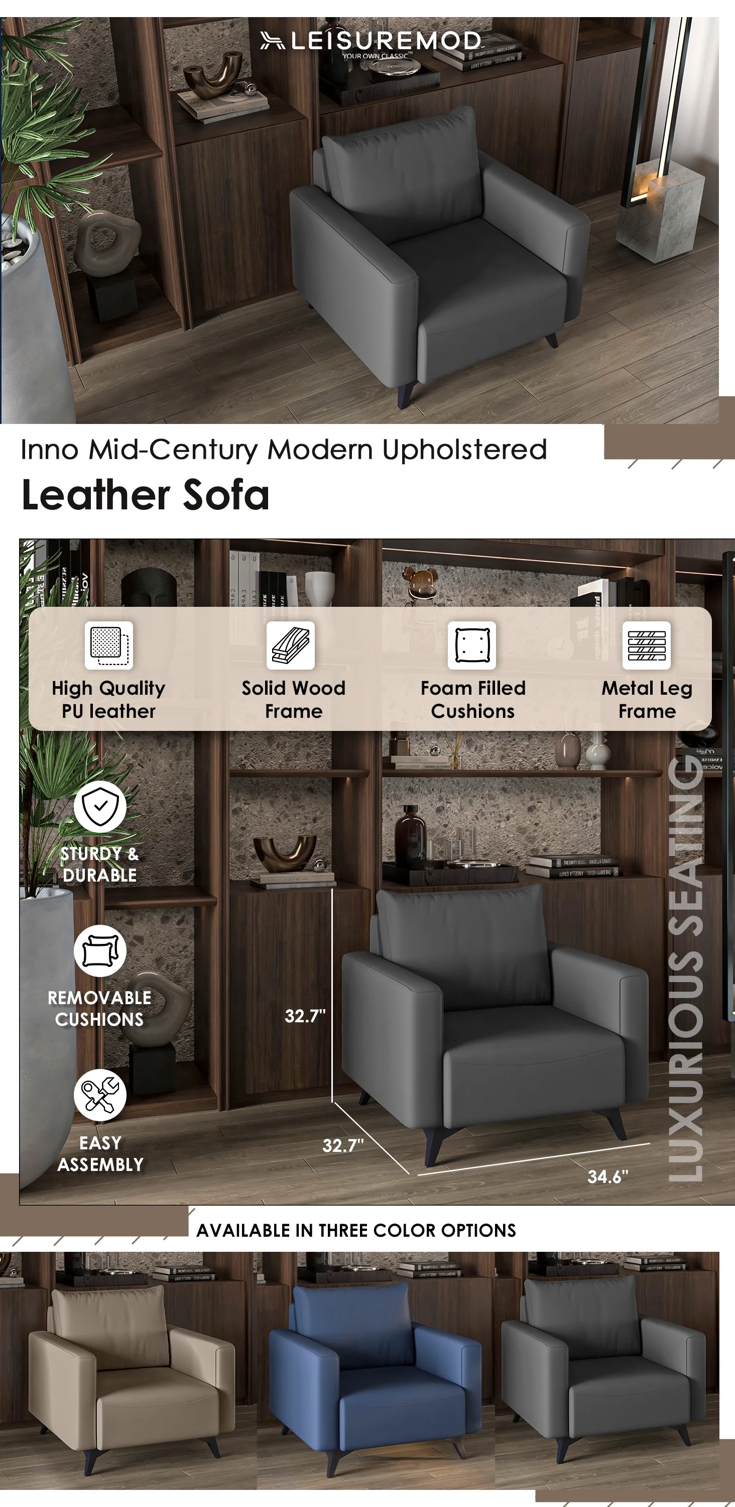 Inno Collection Single Seater Sofa In Grey