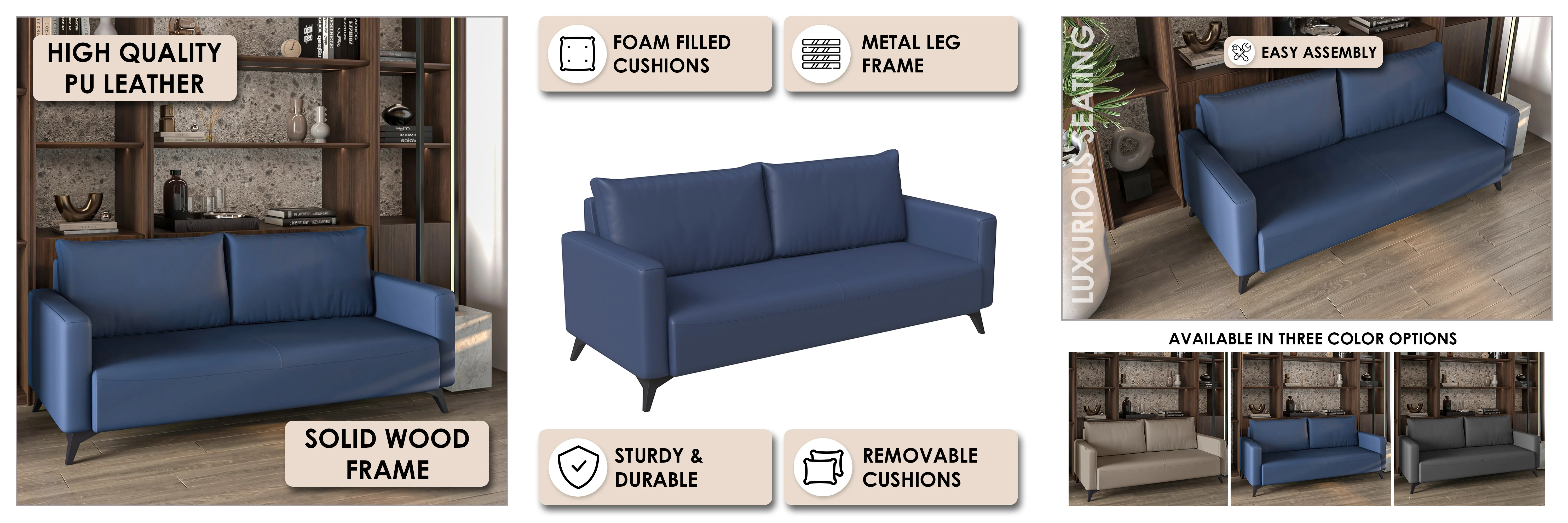 Inno Collection Three Seater Sofa In Dark Blue