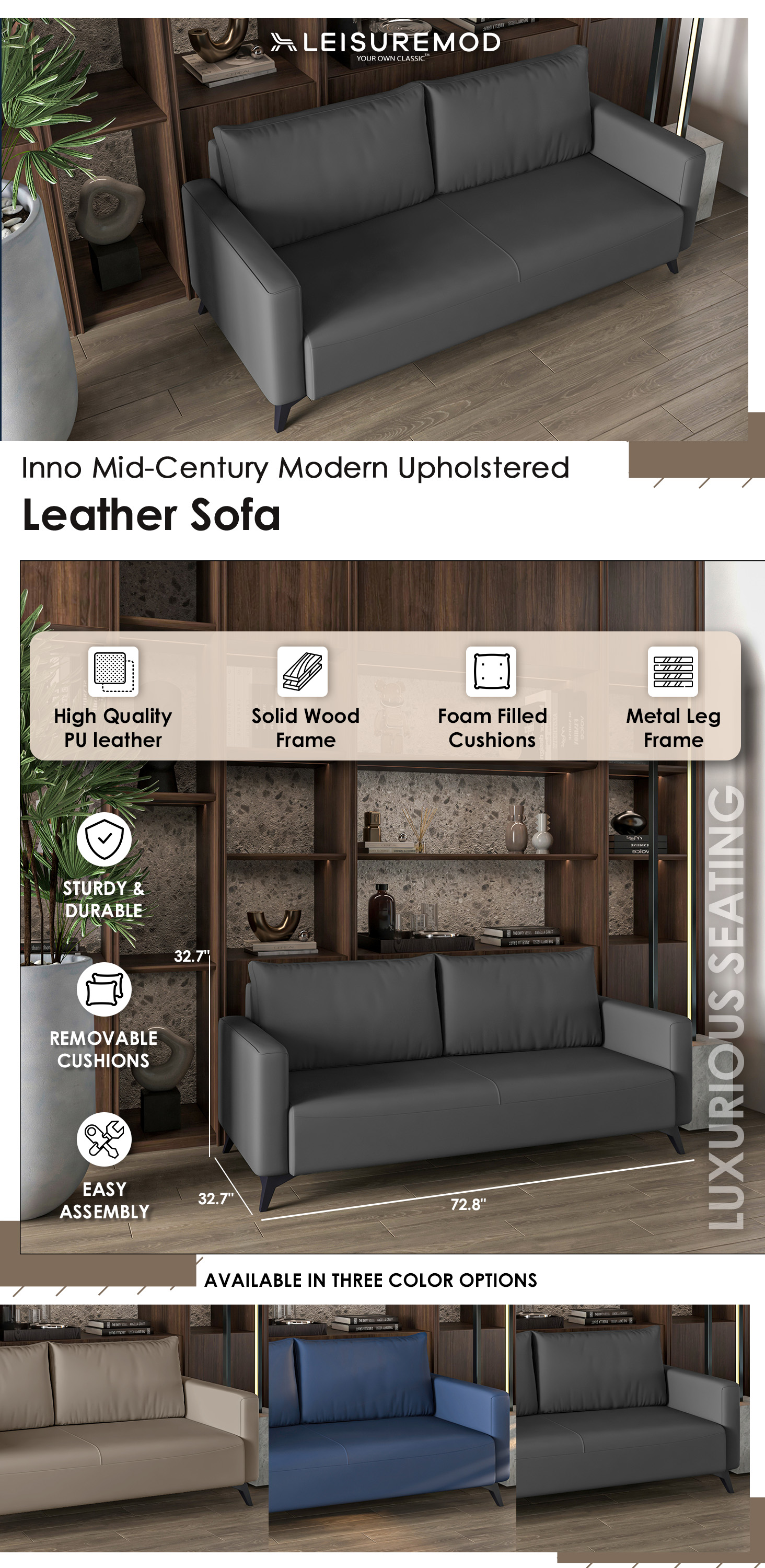 Inno Collection Three Seater Sofa In Grey