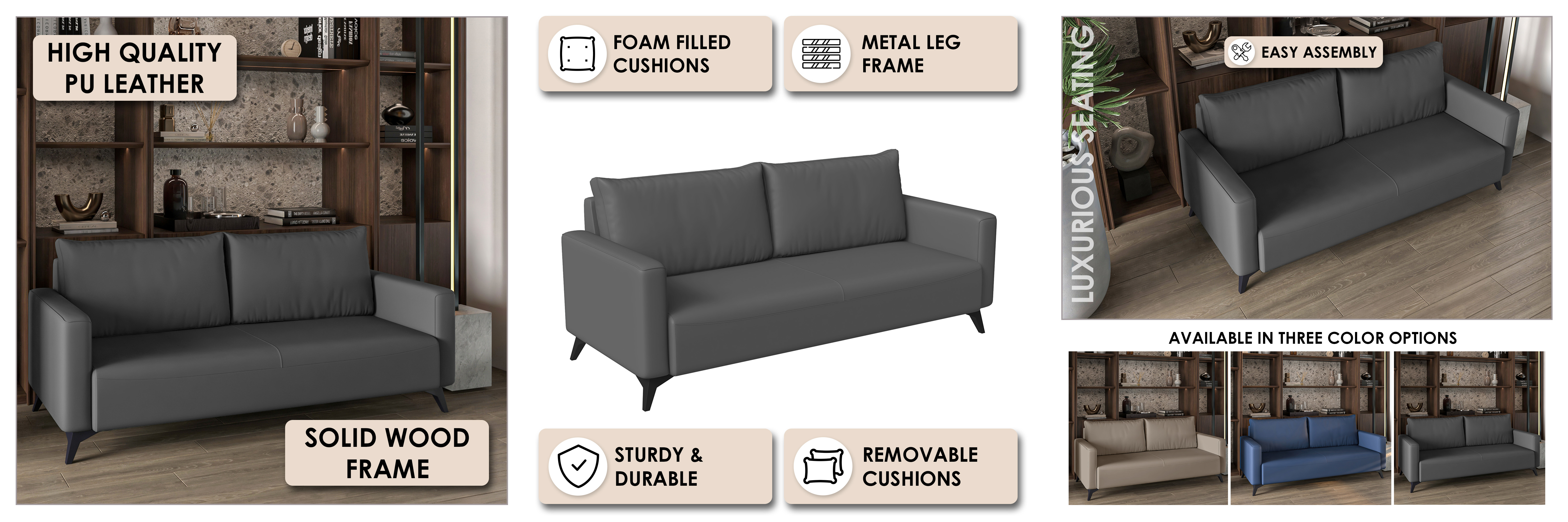 Inno Collection Three Seater Sofa In Grey