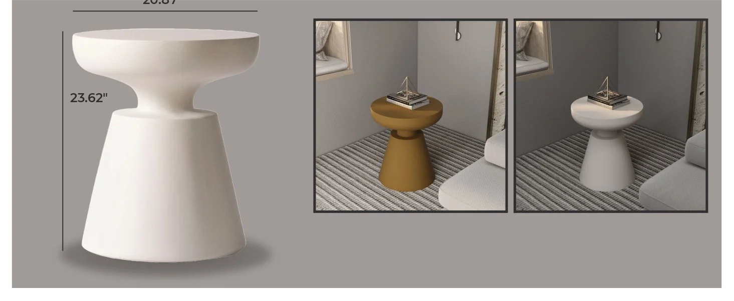 Isle Collection Fiberglass Outdoor Side Table in Cream