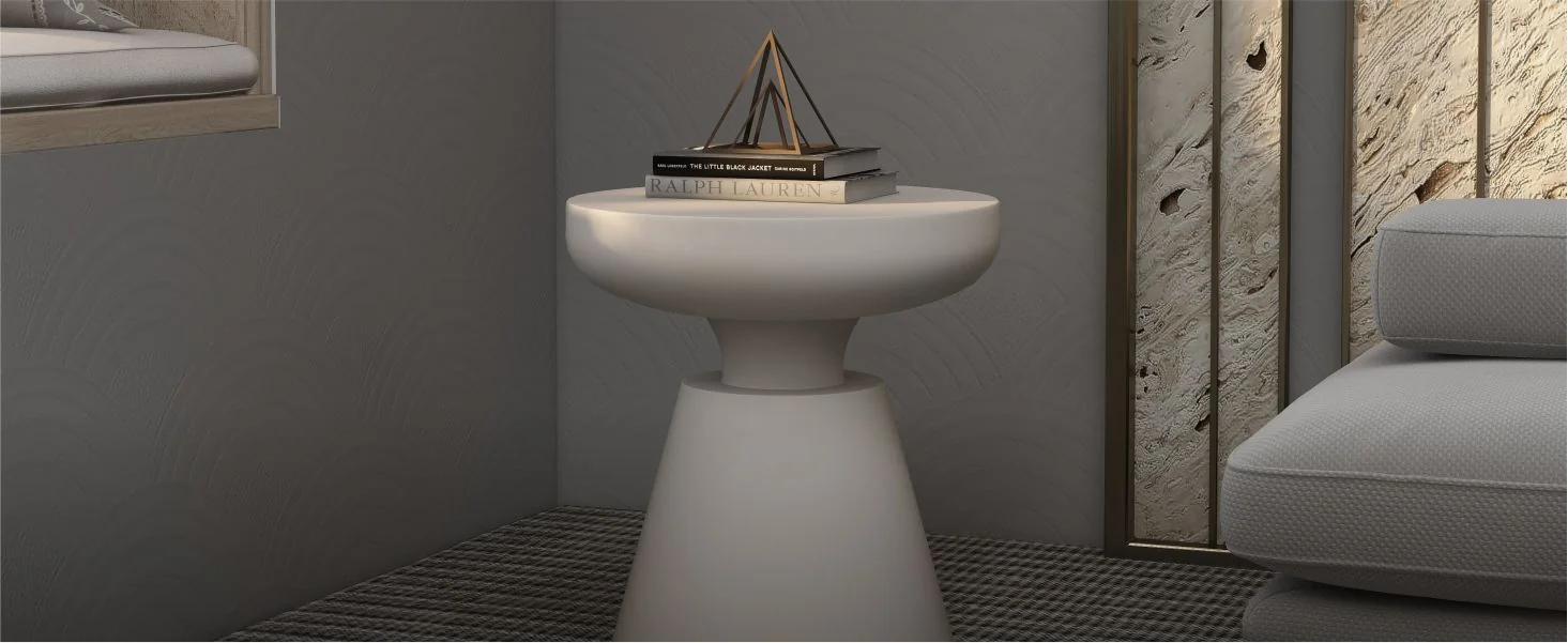 Isle Collection Fiberglass Outdoor Side Table in Cream