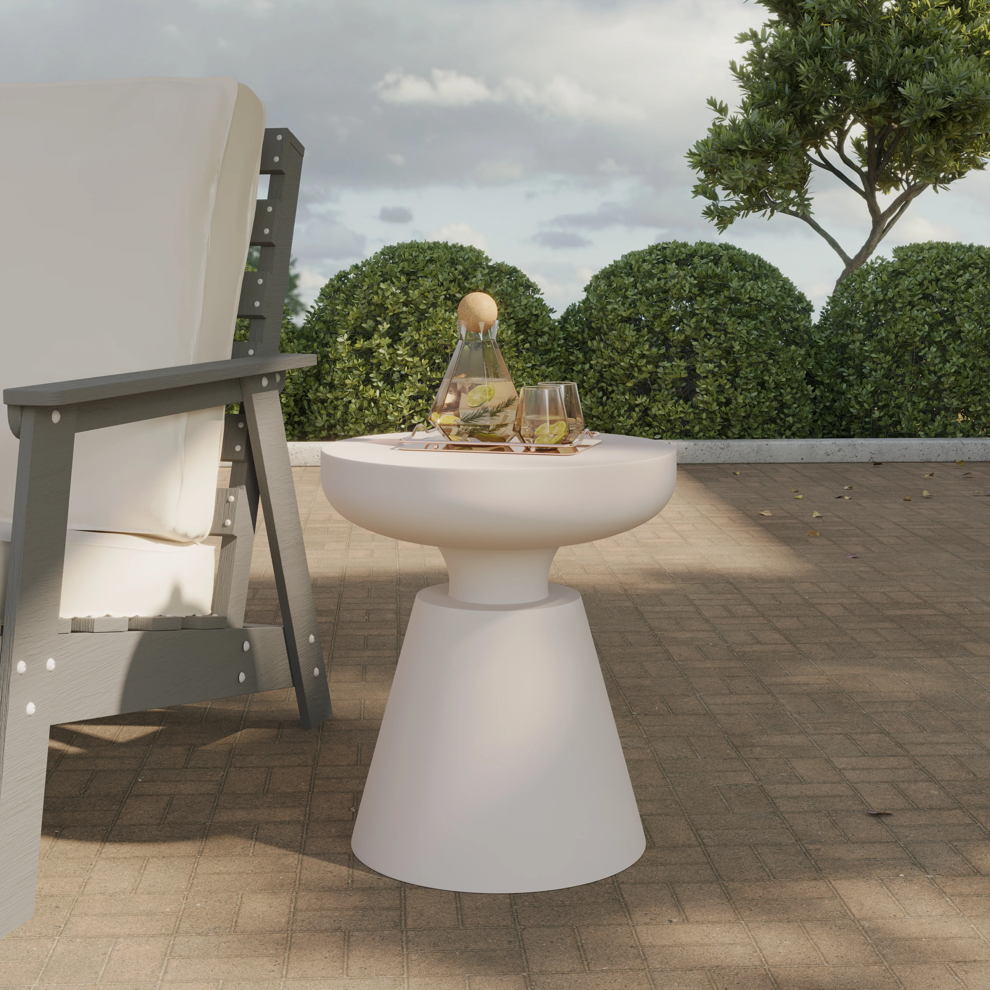 Isle Collection Fiberglass Outdoor Side Table in Cream